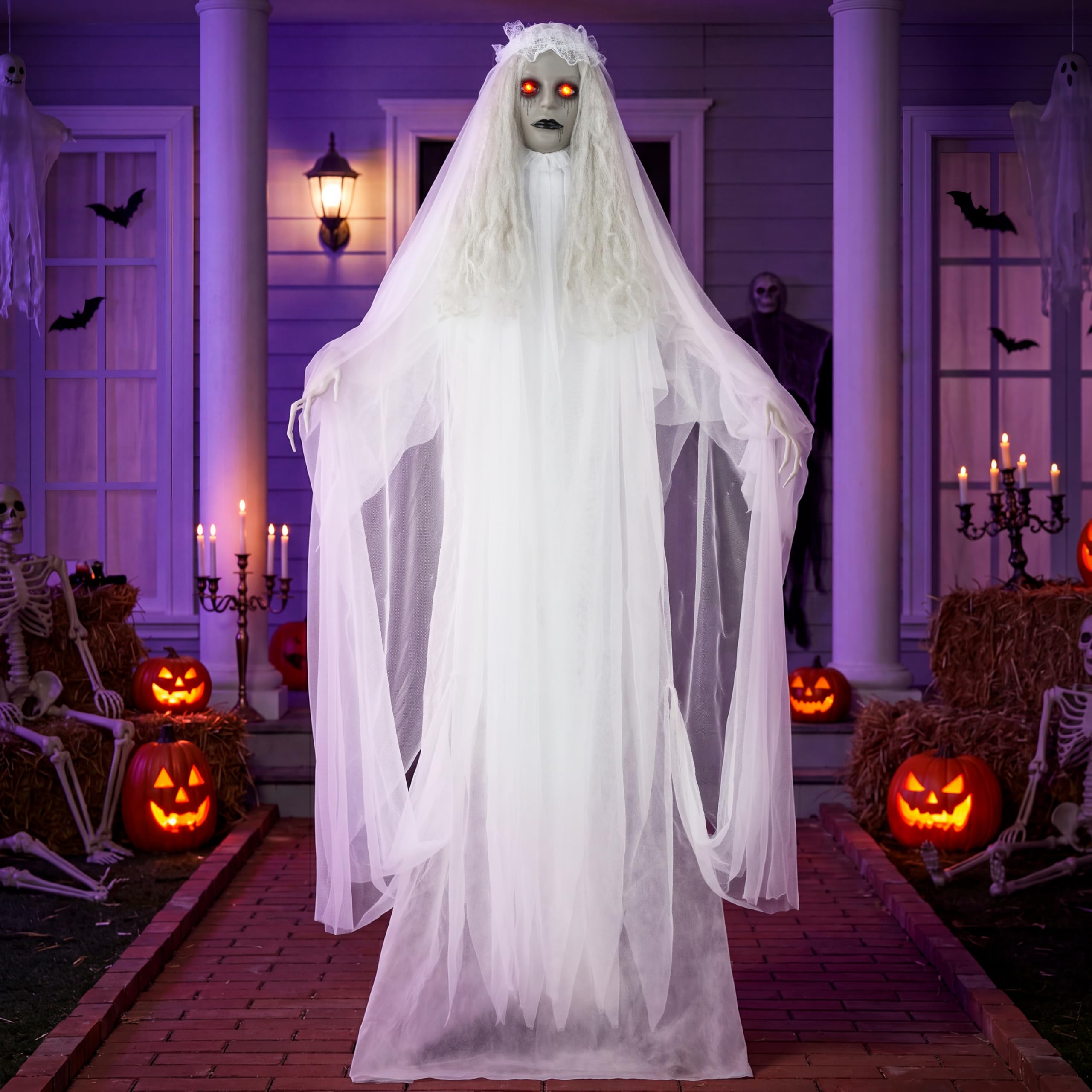 JOYIN Dekoracje na Halloween, dekoracja na zewnątrz, naturalna wielkość, dekoracja panny młodej, aktywna dźwięk, dekoracja na imprezę halloweenową z przerażającym dźwiękiem, straszne rekwizyty do