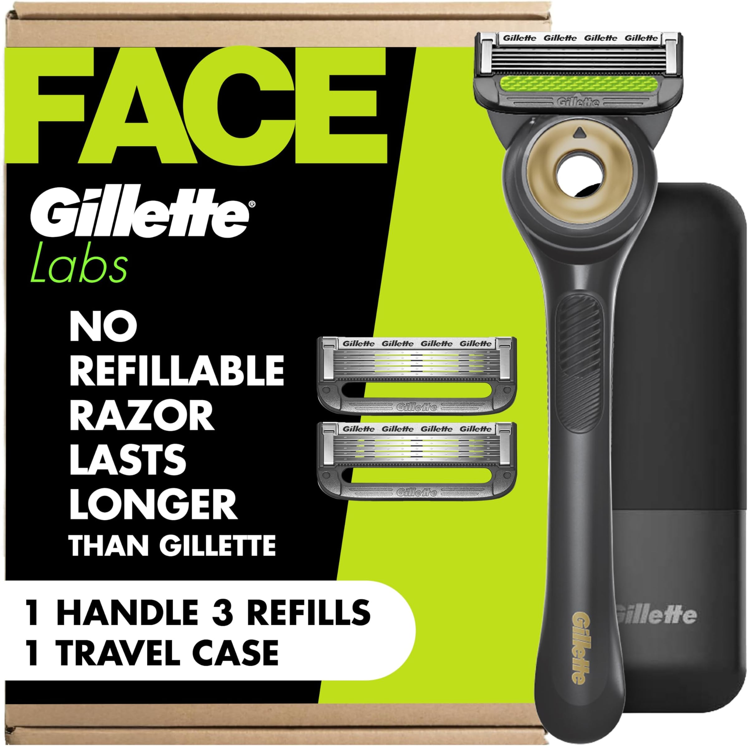 GilletteLabs With Exfoliating Bar Shaving Razor For Men, 1 Handle, 3 Blade Refills, Includes Travel Case for Convenient Storage On The Go