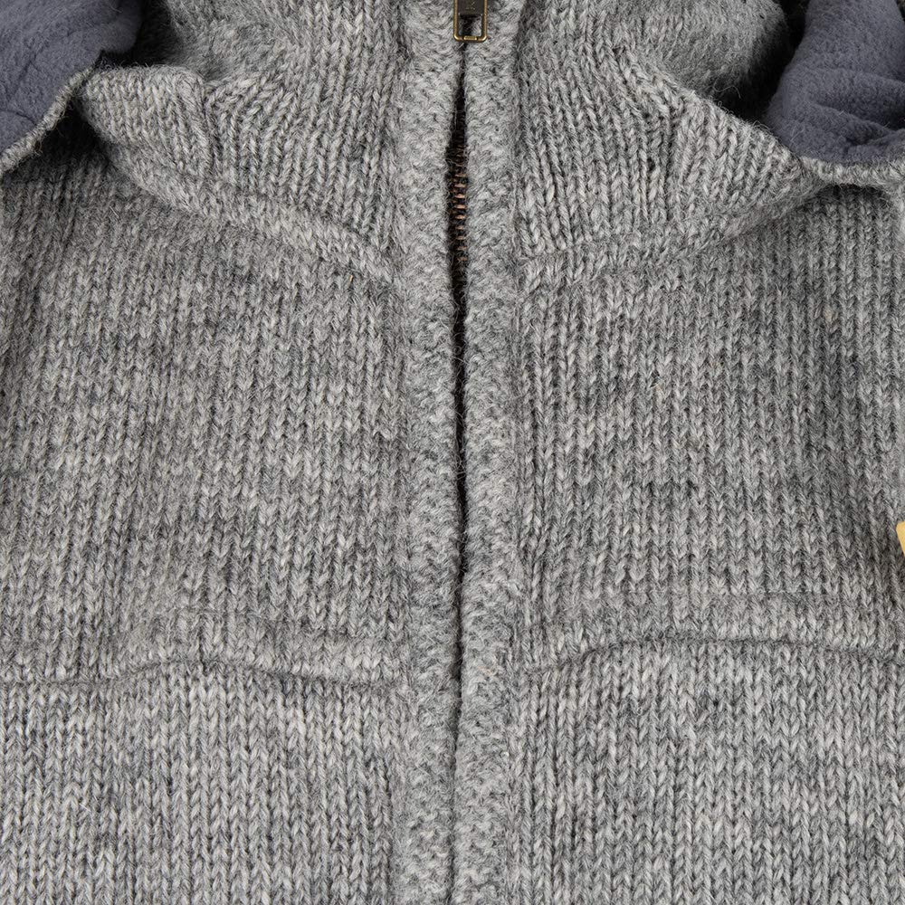 SHAKALOHA - Unifarbene Strickjacke Wolljacke mit Kapuze für Herren - Navigator in grau - im fairen Wettbewerb in Nepal hergestellte Wolljacke mit fleecegefütterter Kapuze