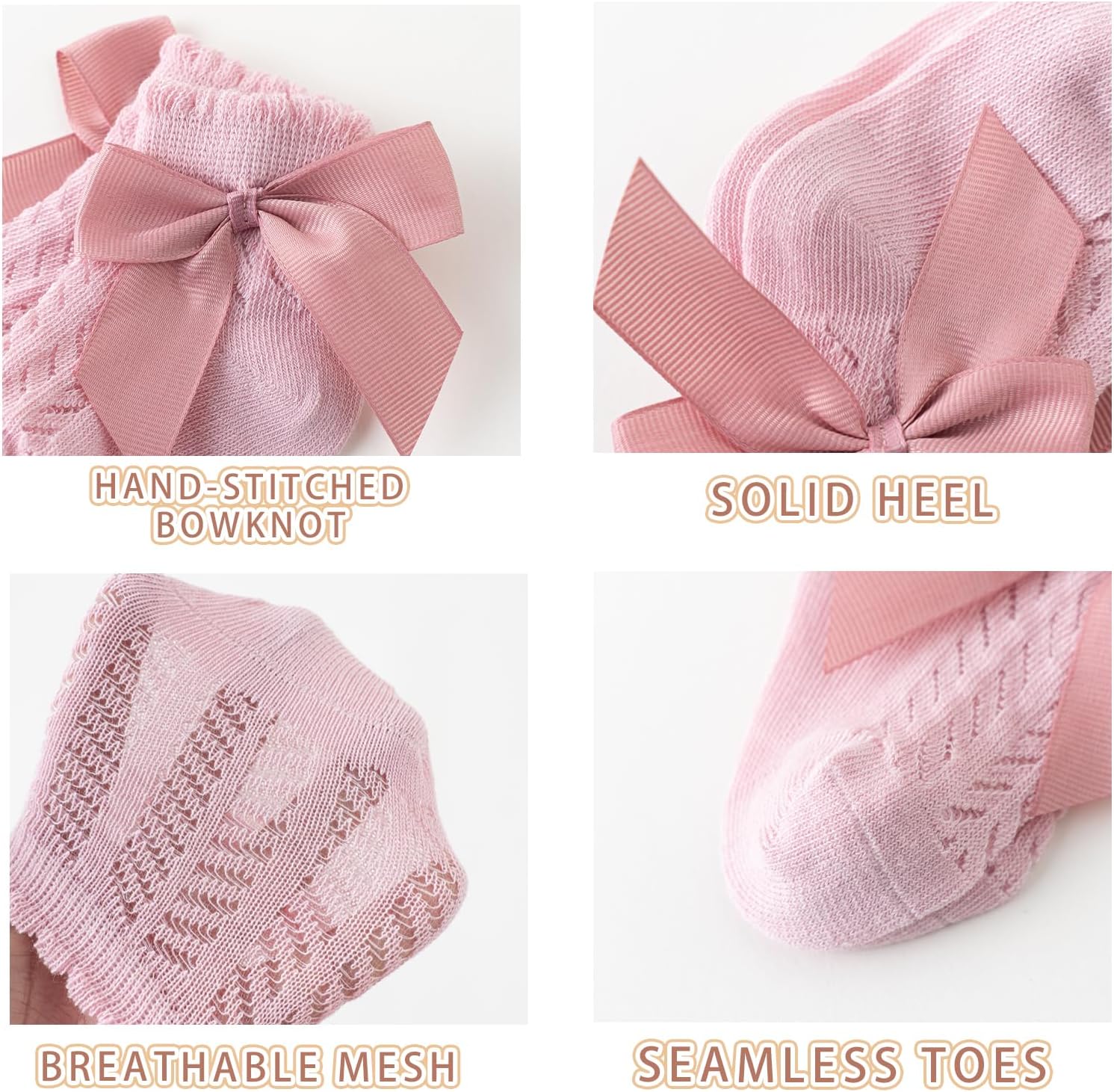 Baby Girls Mesh Ankle Socks with Bow,Cute Breathable Cotton Knit Dress Socks for Infants Toddlers and Kids