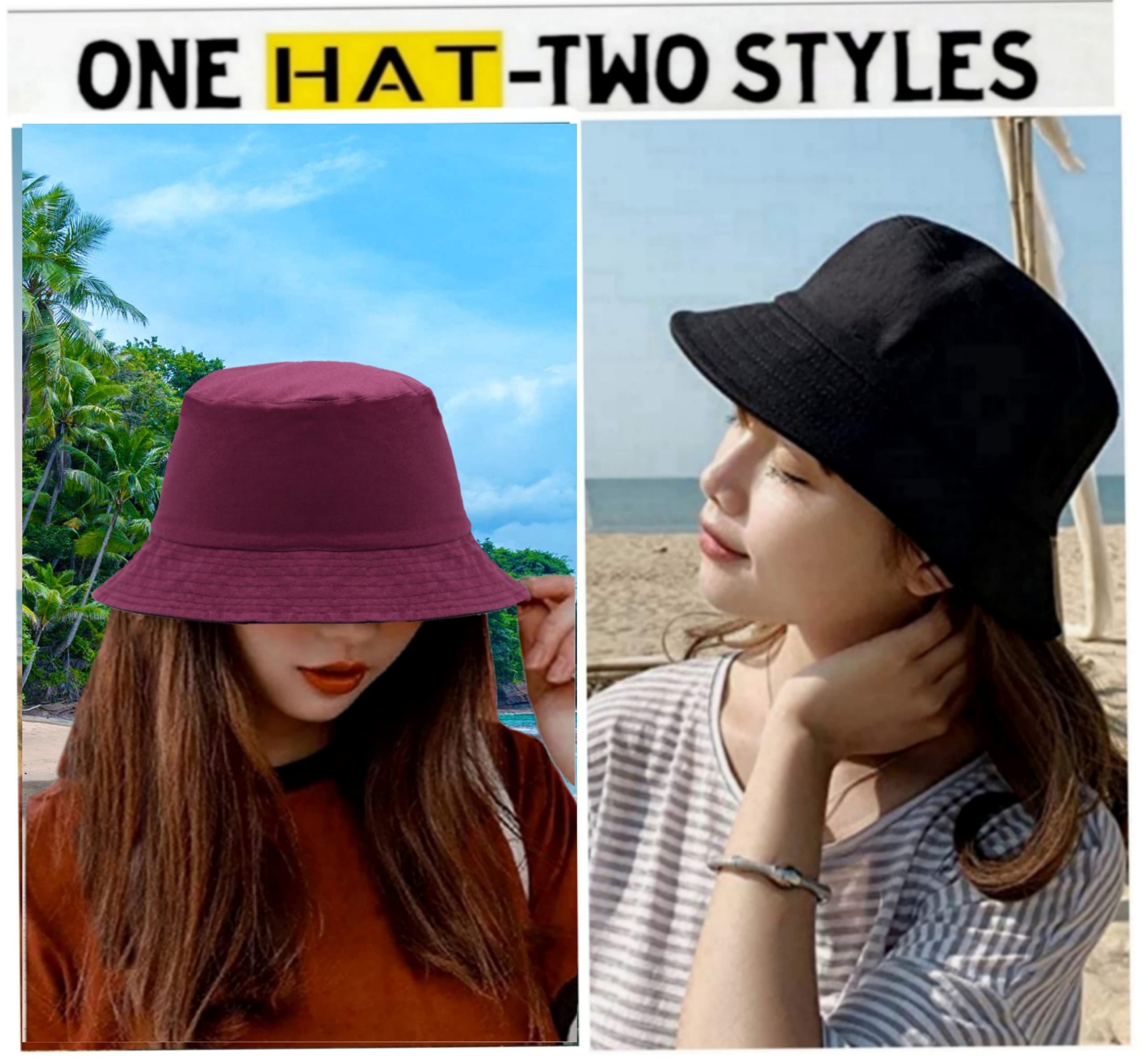 JAZAA Bucket Hat For Women Men Teens Reversible Summer Beach Sun Hat Packable Fisherman Cap For Travel Outdoor Hiking (Dark Purple), Free Size 2