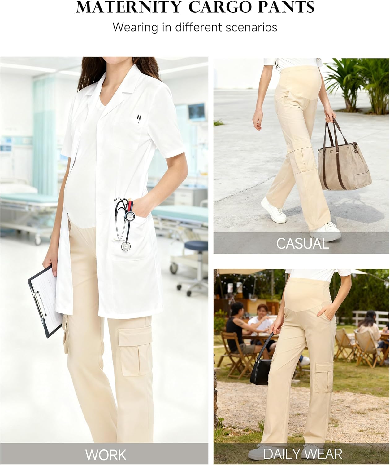 Maternity Cargo Pants with 6 Pockets Quick-Dry Pregnancy Hiking Pants Over Belly Comfy Stretchy Straight Trousers - Image 6