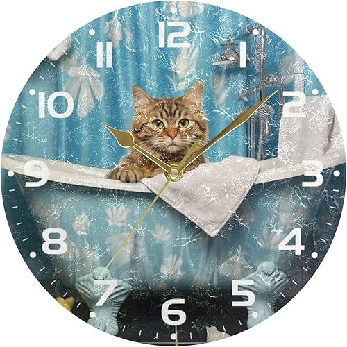Miniatura 5 de Reloj de pared para gatos, silencioso sin tictac, funciona con pilas, reloj redondo decorativo creativo para cocina, sala de estar, baño, decoración