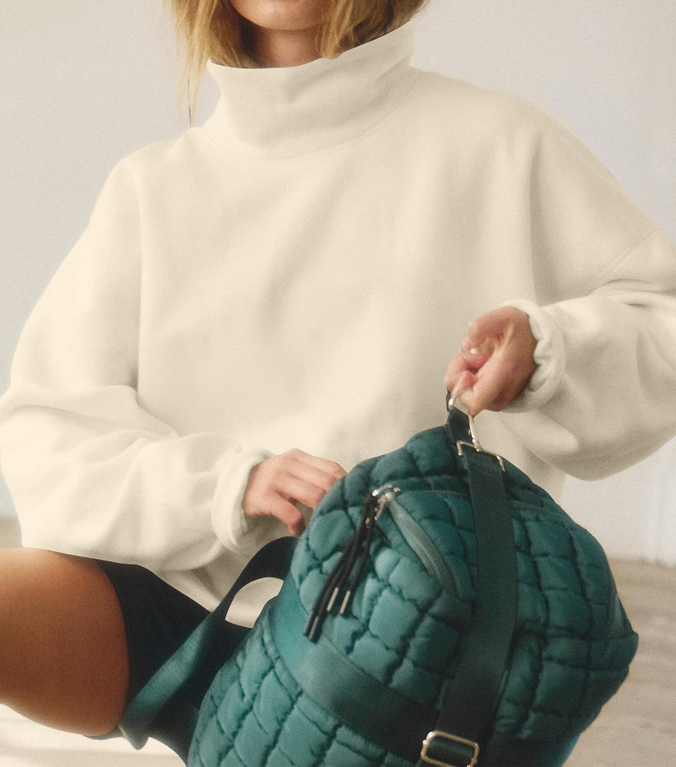 Womens Mock Neck Sweatshirts Oversized Fleece Turtleneck Long Sleeve Loose Fit Drop Shoulder Pullover Tops - Image 7