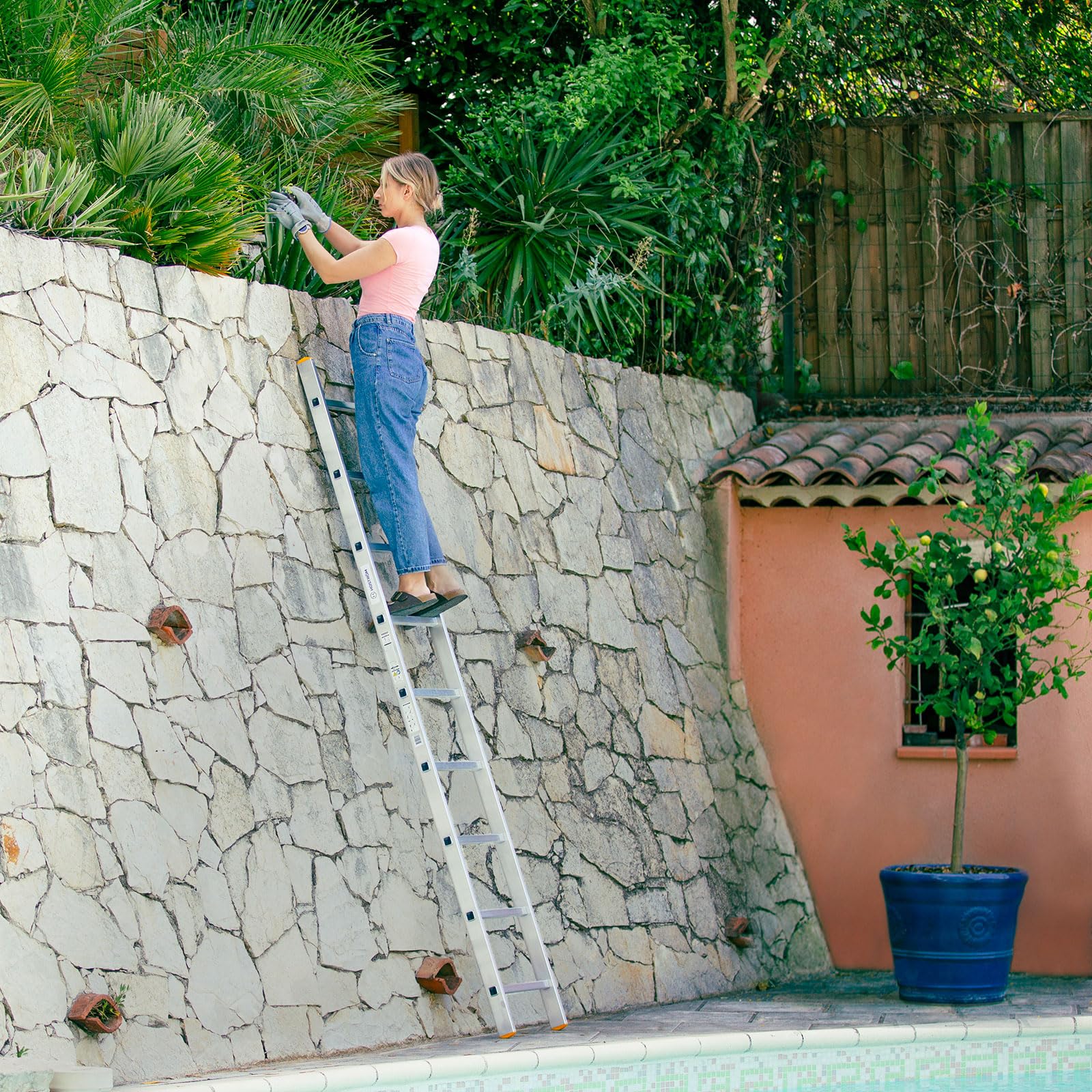HOSTRÖM Escalera Simple StablePro 9 peldaños de Aluminio, Ligera y Duradera, Altura máxima de Trabajo 3,47 m, garantía de 5 años, Carga máxima 150 kg.