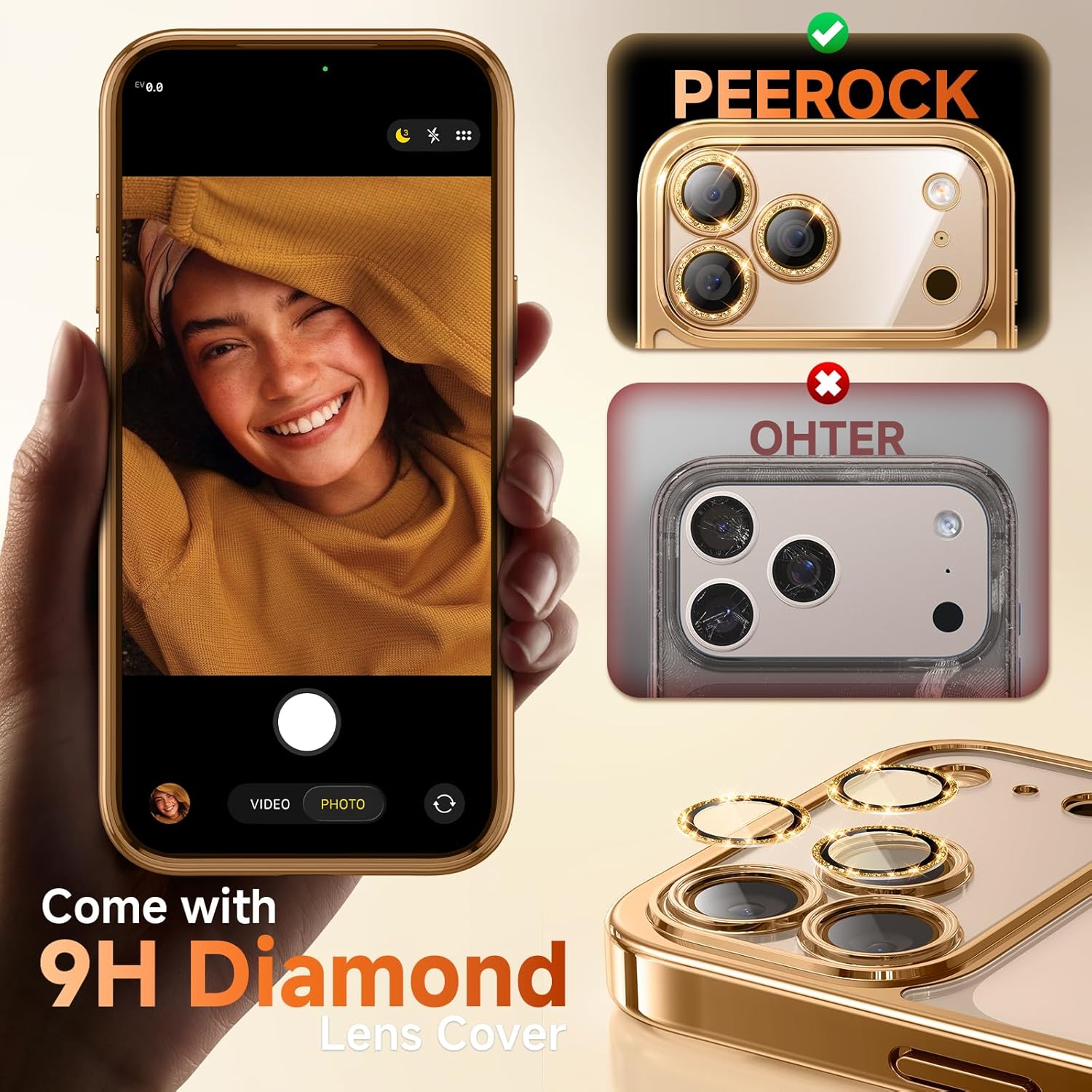 Magnetic for iPhone 17 Pro Case with Glitter Integrated Lens Protection, [Glossy Bumper & Shiny Magnetic Ring] [Compatible with Magsafe] Cute Women Protective Case for iPhone 17 Pro Desert Titanium - Image 3