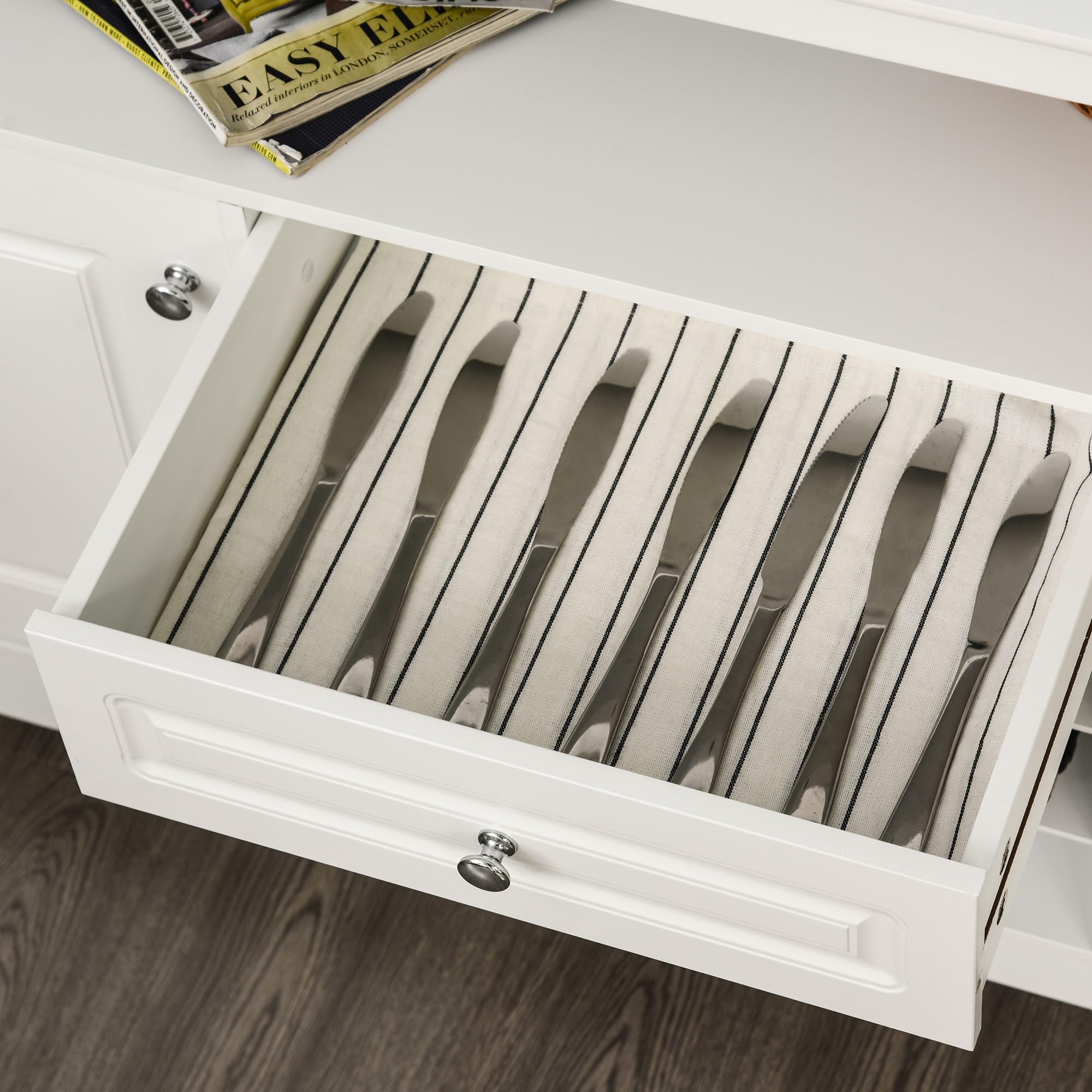 HOMCOM Aparador de Cocina con 1 Cajón 2 Puertas 116,5x40x82,5 cm Blanco | Mueble Buffet Auxiliar, 1 Estante Abierto, Botellero para 12 Botellas, Armario de Almacenamiento para Salón, Bar
