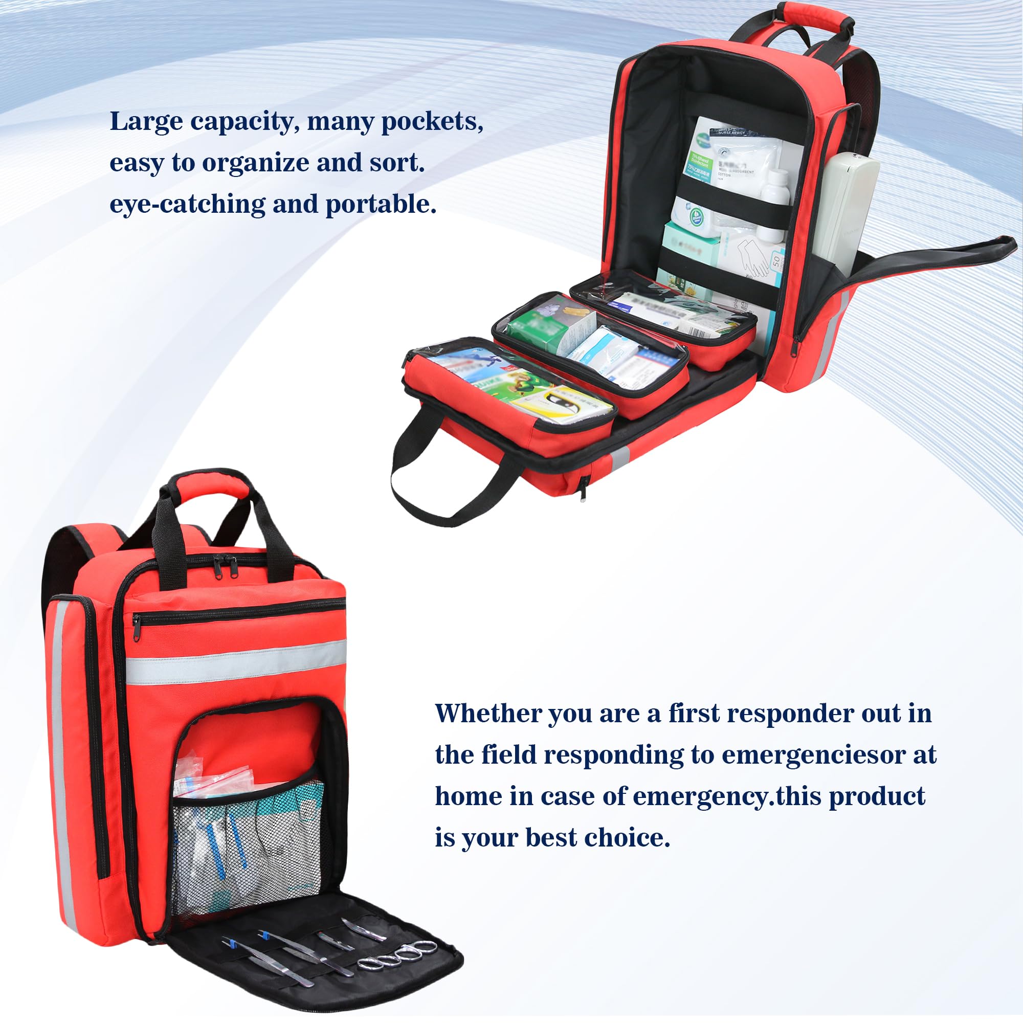 Mochila médica de primeros auxilios, kit de primeros auxilios de viaje vacío, bolsa de primeros auxilios EMT vacía, bolsa médica de emergencia, bolsa de trauma para camping, senderismo, al aire