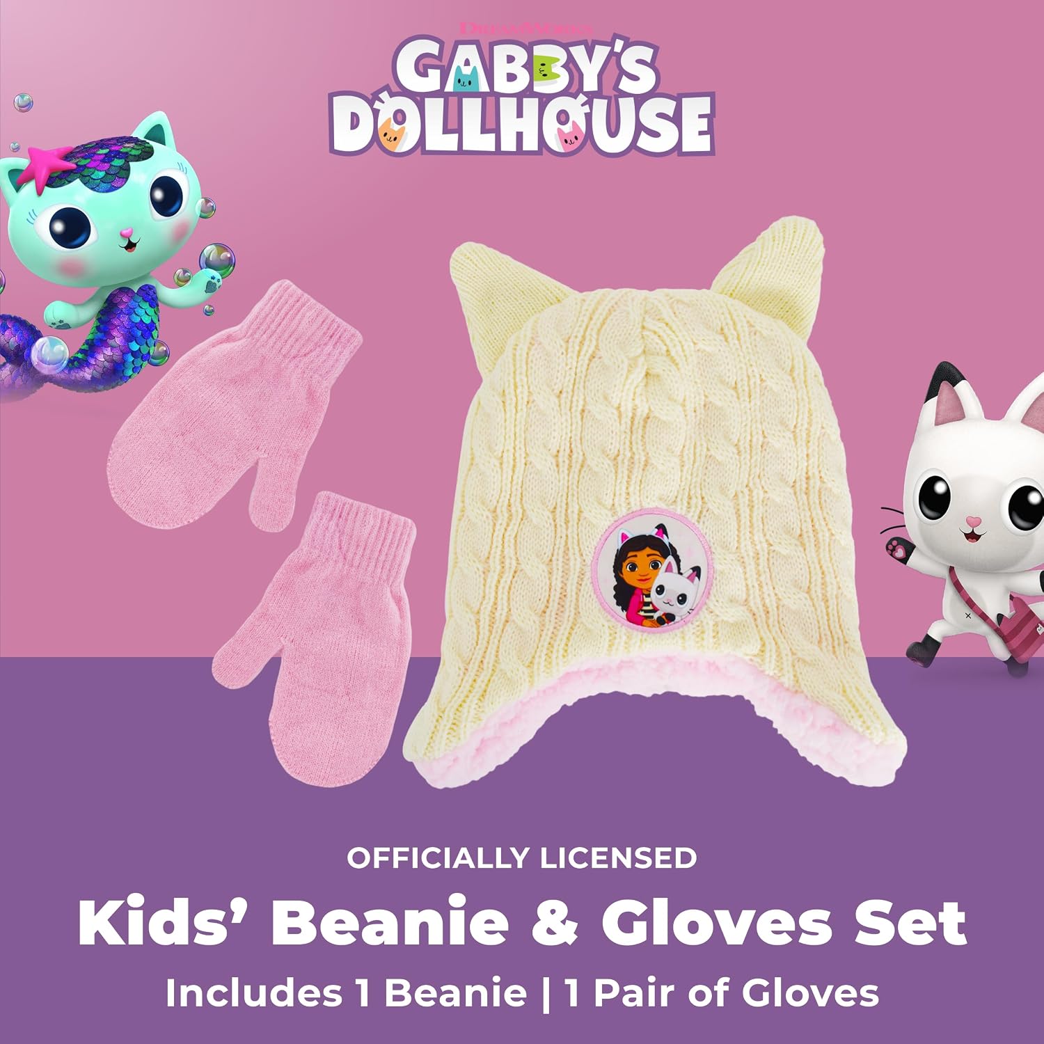 DreamWorks Gabby's Dollhouse Kids Beanie Hat and Gloves Set