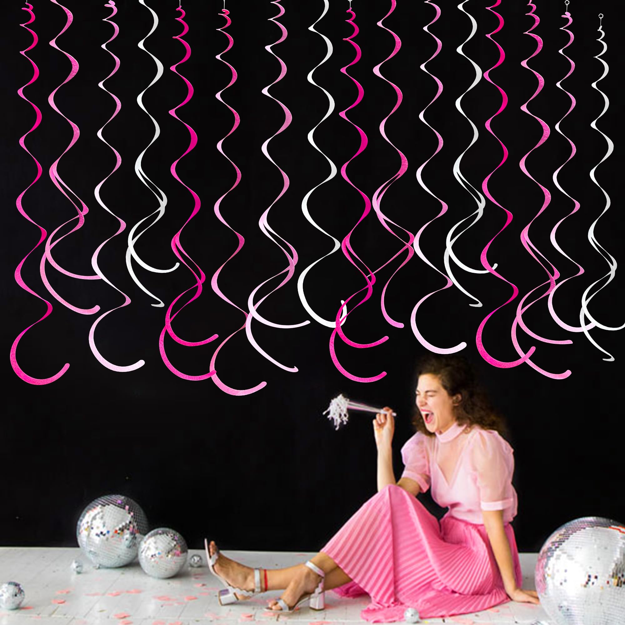 36 Stück Hot Pink Hängende Wirbel Dekorationen Ombre Rosa Weiß Filz Wirbel Luftschlangen Spirale Decke Dekoration Girlande für Geburtstag Junggesellinnenabschied Hochzeit Brautdusche Verlobung Rosa