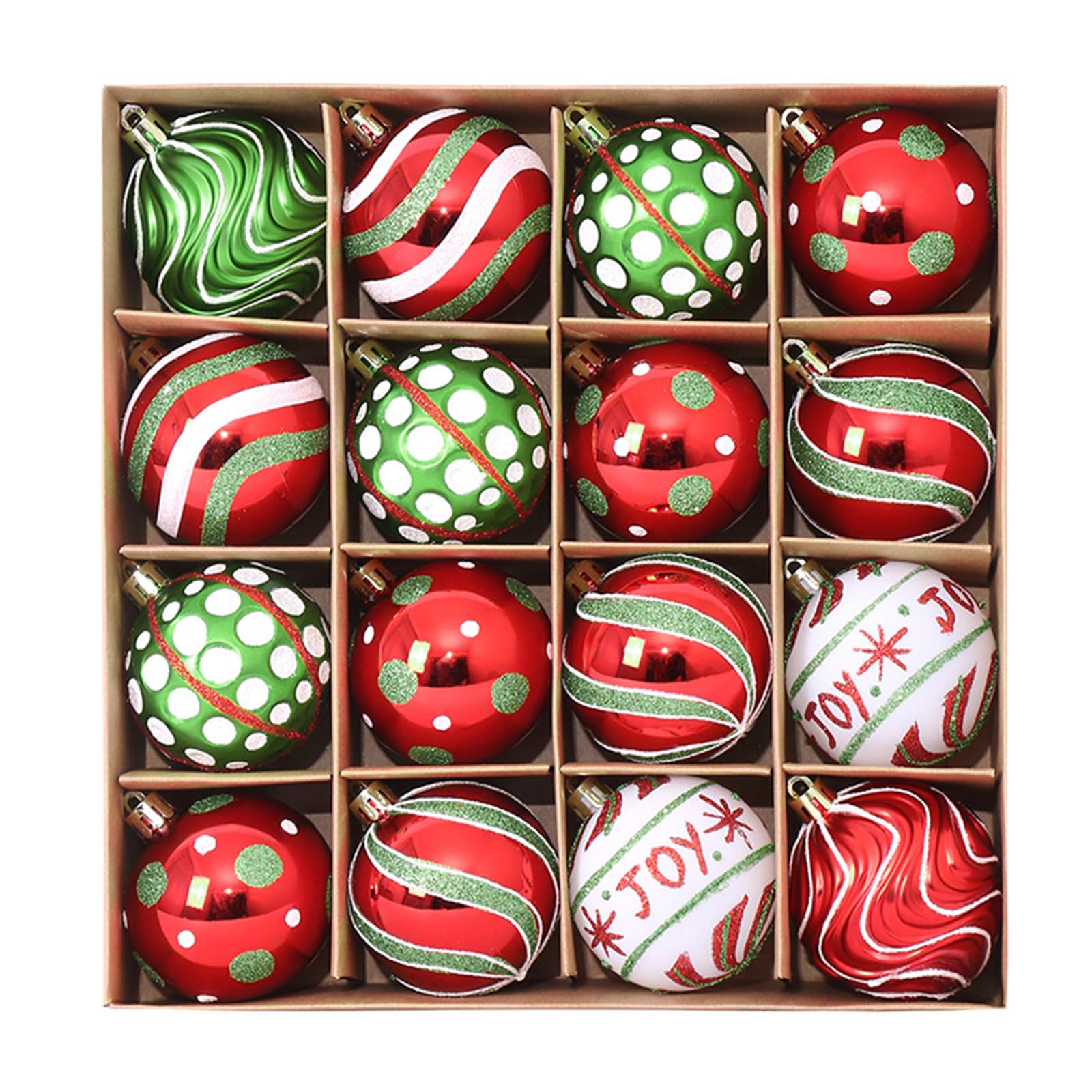 Kalttoy Red Green And White 16Pcs Christmas Baubles Ball Christmas Tree Hanging Ornament For Tree Wreath Mantels Winter Holiday Party Centerpieces Ornament