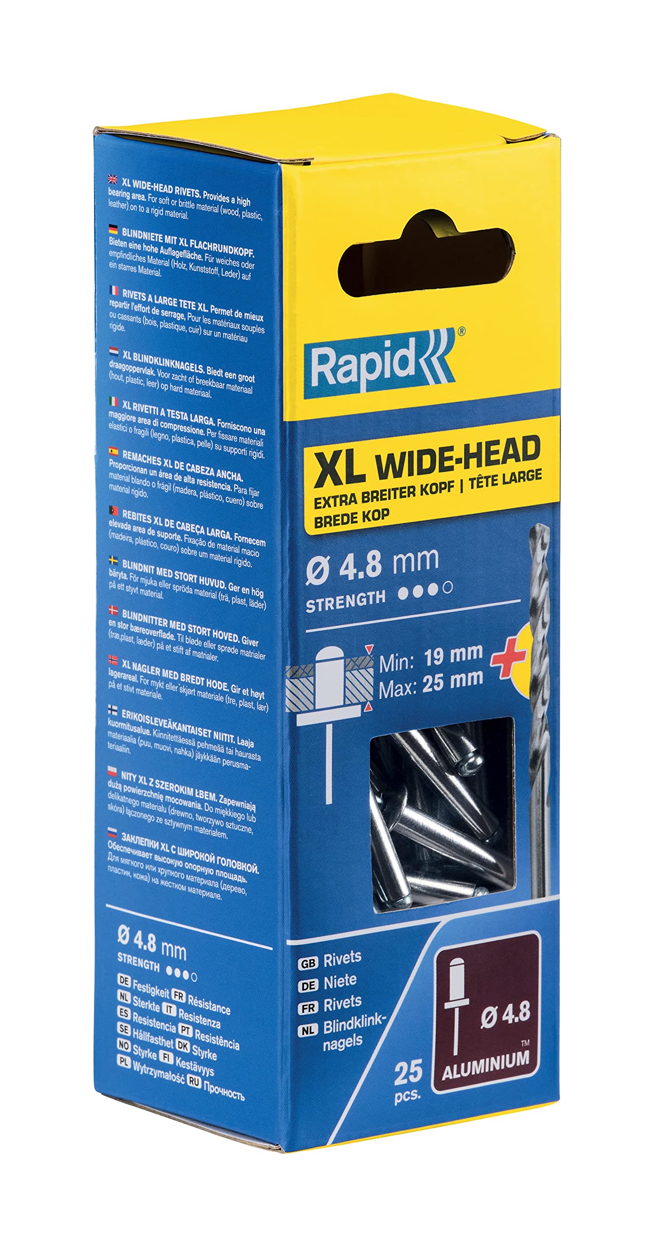 Rivetti in Alluminio XL Testa Larga Ø4.8 x 30 mm, Scatola da 25, per Fissare Tele e Tessuti