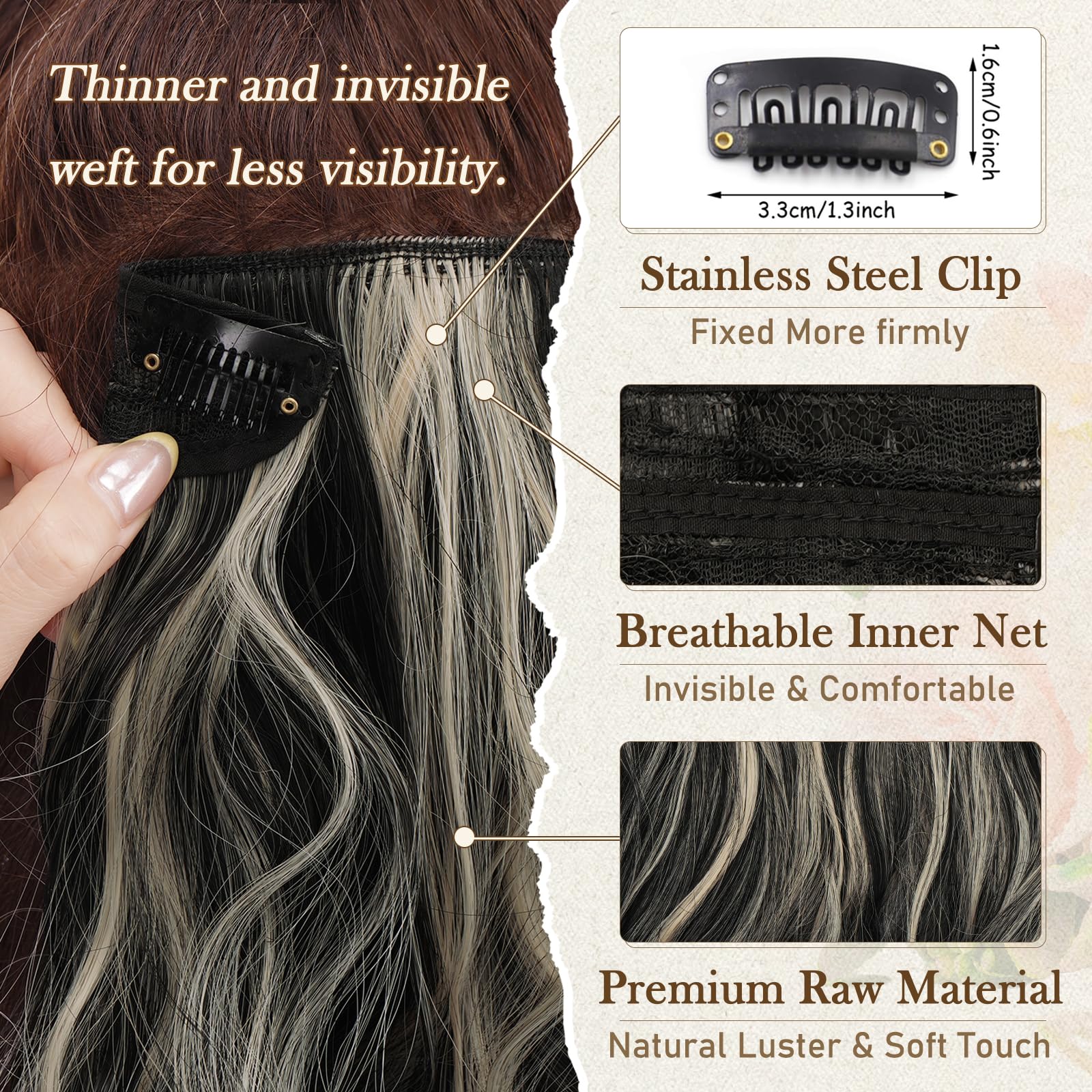 BARSDAR Extension Capelli Clip, 30cm Corto Ondulati Clip in Hair Extensions per Donna 6PCS Testa Piena Highlight Extension Sintetici Posticci Capelli Estensioni - Marrone Medio & Biondo