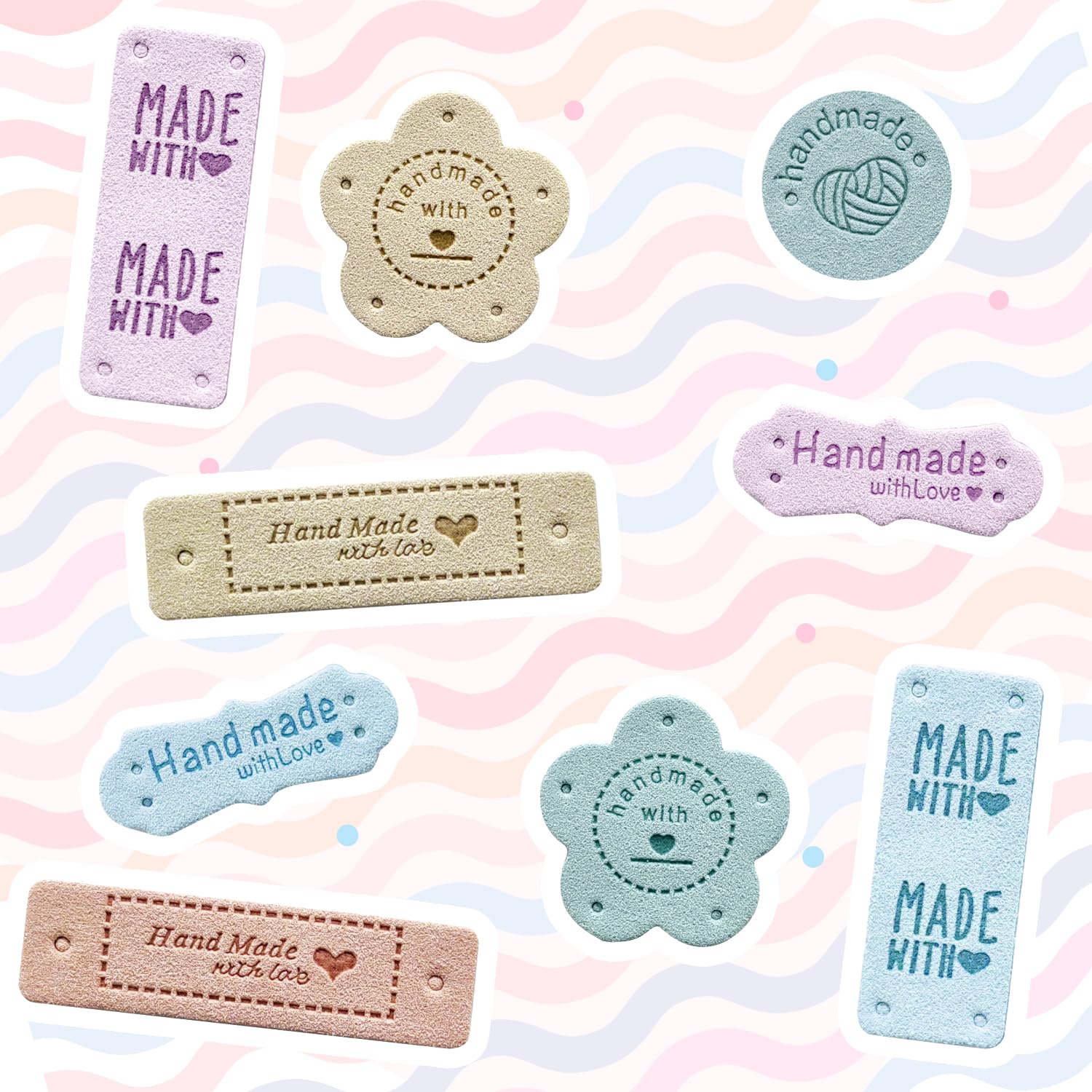 40 Etichette In Pelle 'Fatte Con Amore' Per Uncinetto E Cucito - 8 Colori, 5x2 Cm - Kit Decorazioni Fai Da Te Per Abbigliamento E Borse - 5