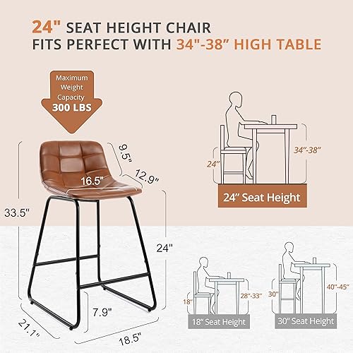 Miniatura 3 de LUE BONA - Taburetes de bar de cuero sintético de 24 pulgadas juego de 4 taburetes de bar de cuero sintético de mediados de siglo con patas de metal