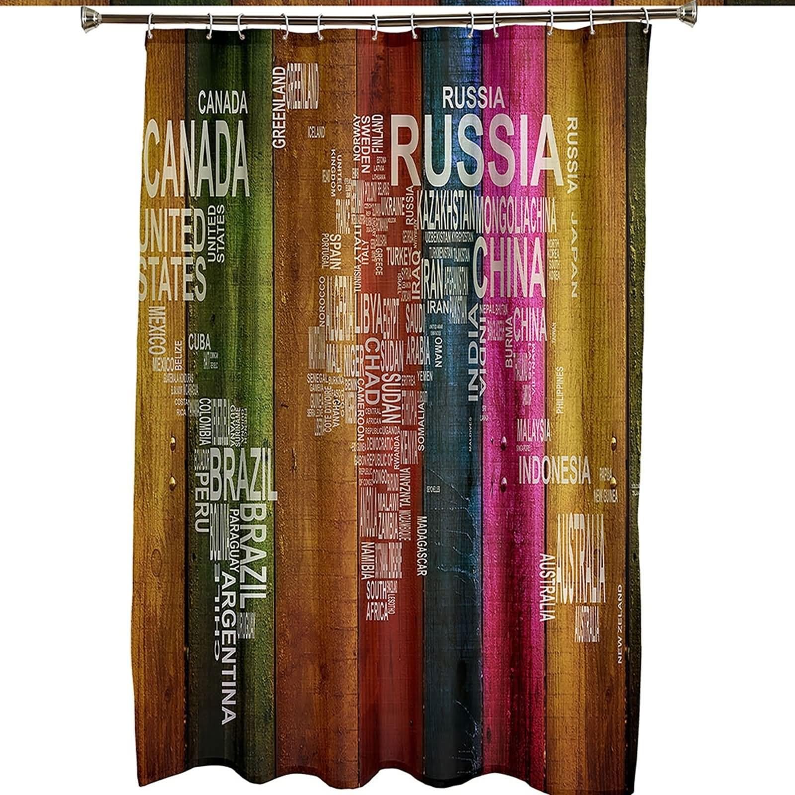 Cortina de ducha grande, impermeable, diseño de madera larga con letras de poliéster, 72 x 80 pulgadas