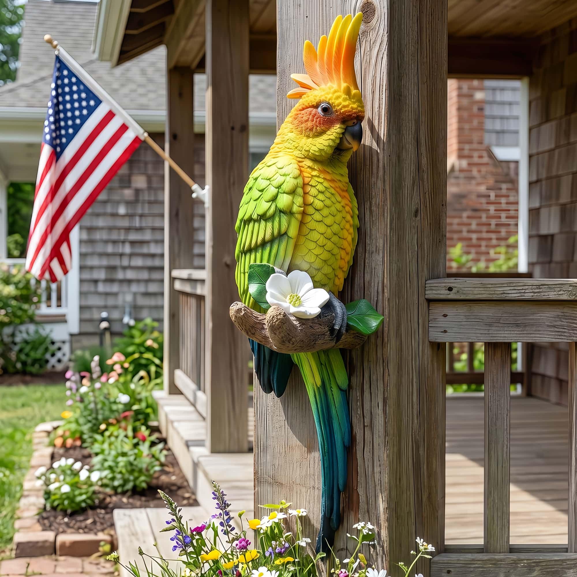 Tropische echte Papageien-Dekoration, Kunstharz-Vogelfiguren, Vogelstatuen, Heim-Dekoration für Tiki-Bar, perfekt für Hof-Ornamente, Baumschmuck im Freien, Terrasse, Rasen, Baumstamm, Veranda