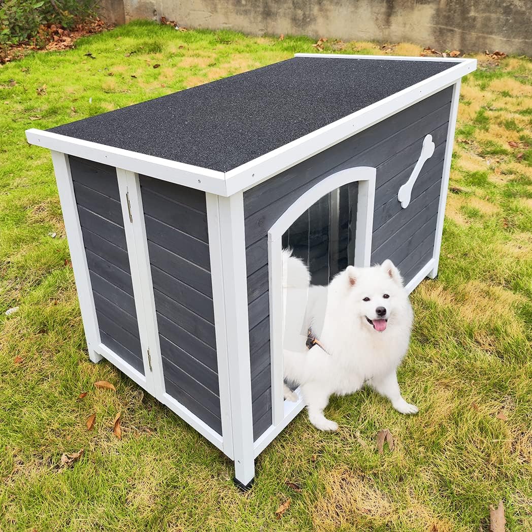 Outdoor Wooden Folding Dog House, 40.55" Waterproof Foldable Patio Dog Cage, Indoor Solid Wood Outside Dog Shelter Kennel, Easy to Assemble