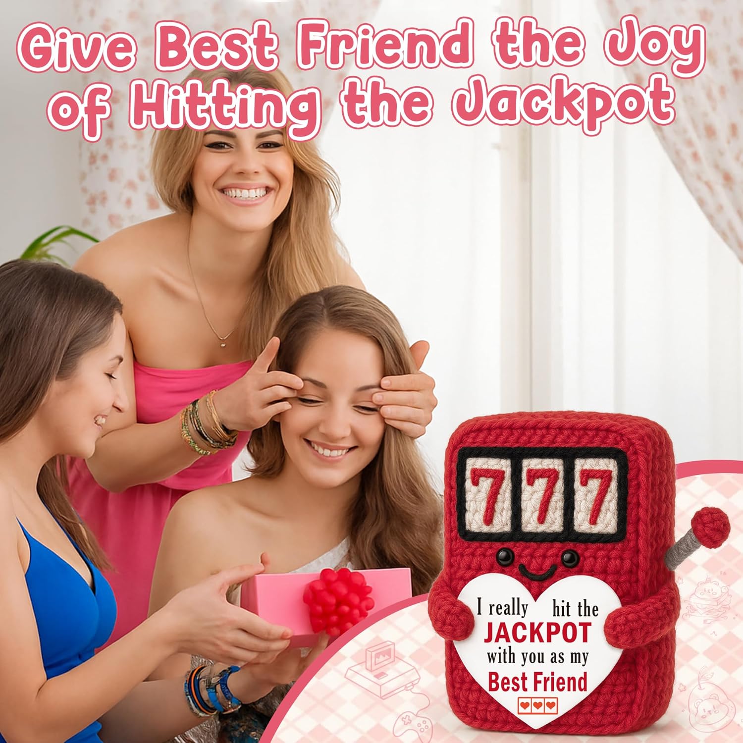 Best Friend Galentines Day Valentines Day Bestie Gifts for Women, Best Friend Birthday Mothers Day Bestie BFF Gifts, Handmade Crochet Jackpot Slot Machine Friendship Present - Image 6