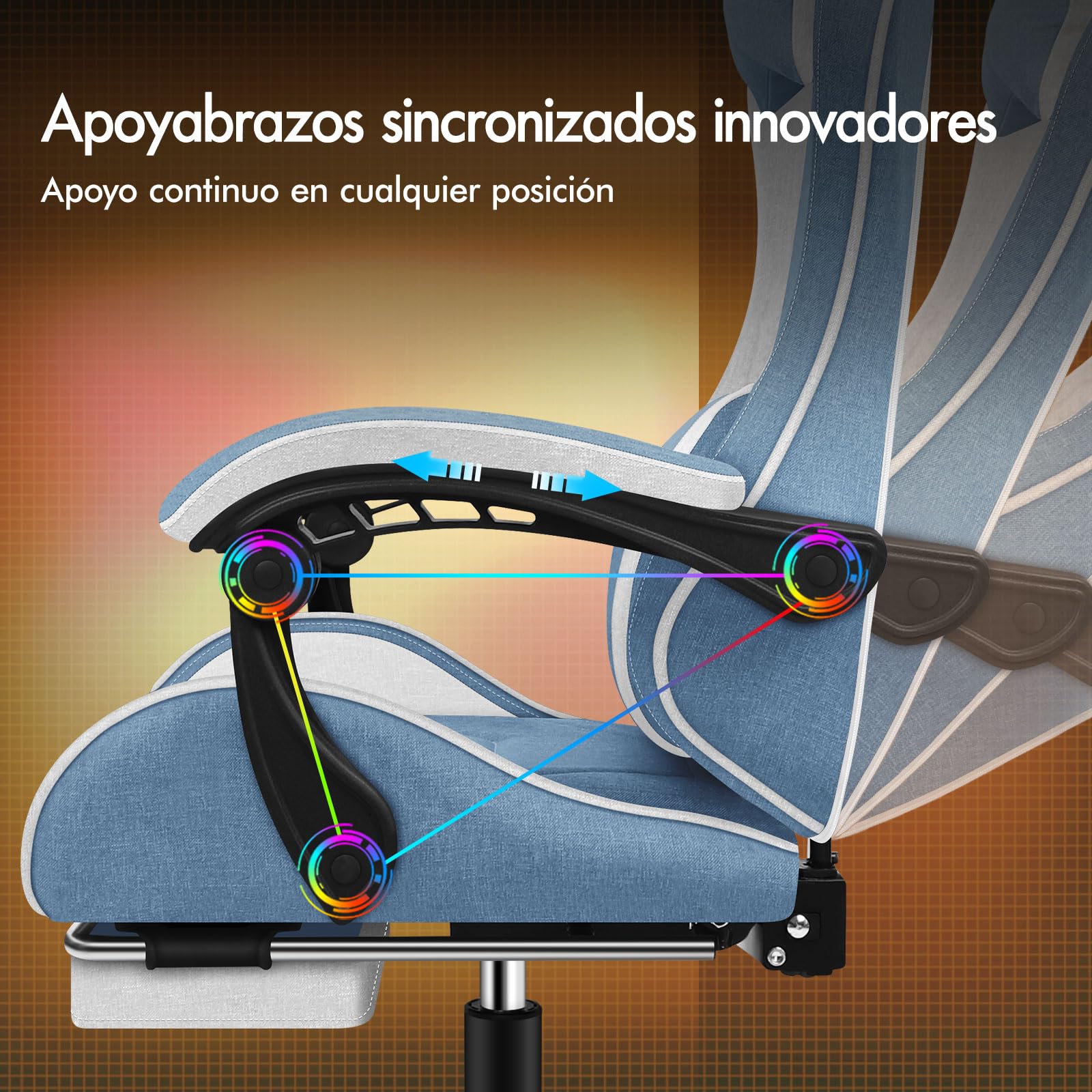 ALFORDSON Silla Gaming Ergonómica con Masaje, Silla Gamer de Oficina con Lumbar Massaggiante, Reposapiés Retráctil,Altura Ajustable,Reclinable 150°,Asiento Cómodo,Soporta 180 kg, Lino(Azul y Blanca)