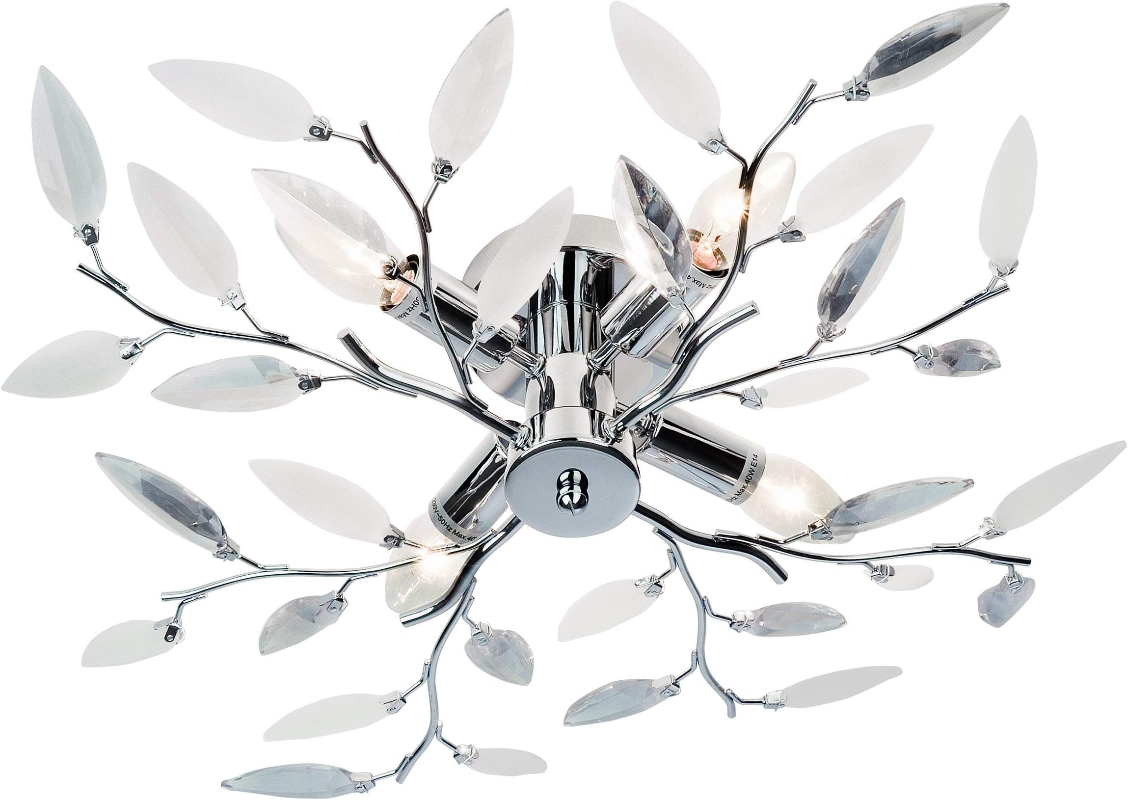 Nino Lights Ceiling Light Nottingham/Diameter: 60 cm, Height: 15 cm/Chrome Decorative Glass Transparent/satinated White / 4-Bulb 63180406