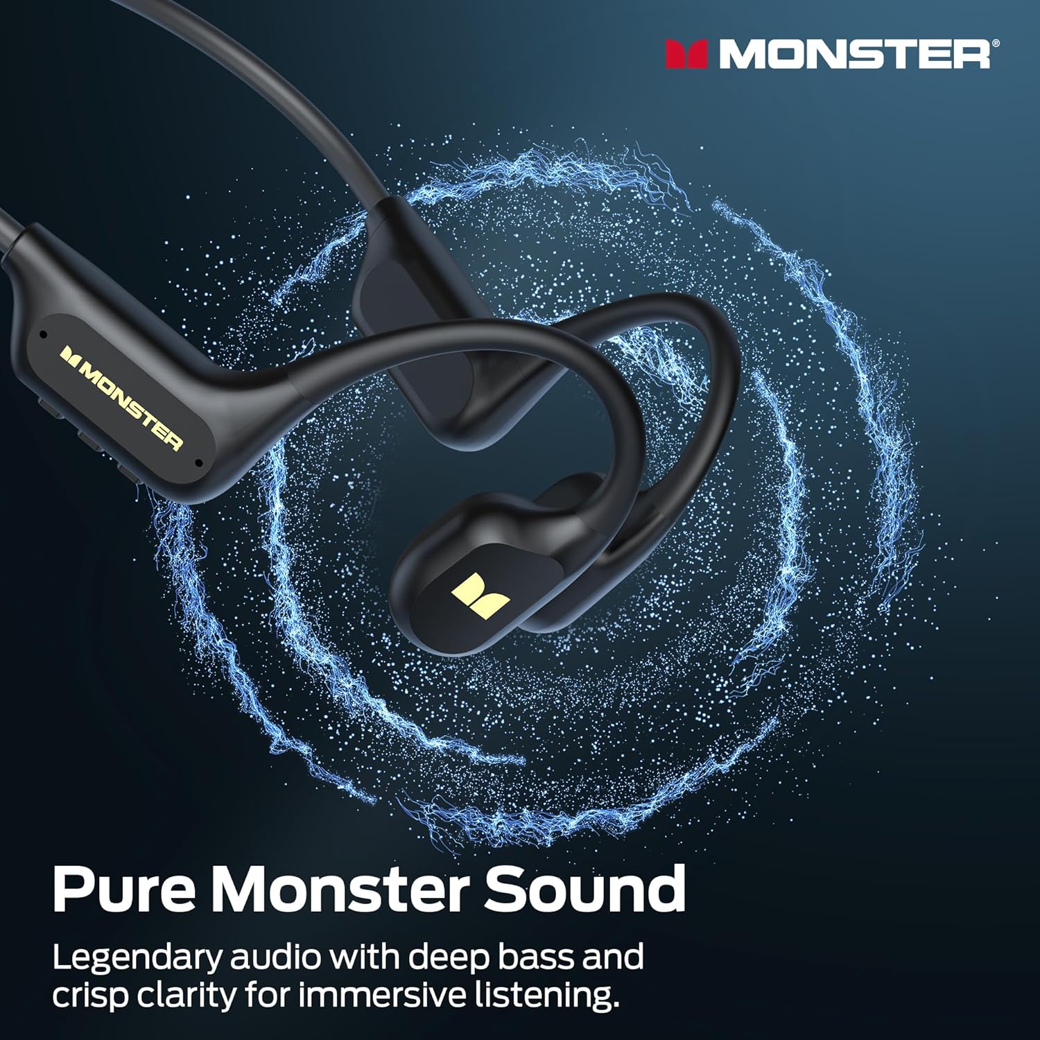 Monster Open Ear BC300 Swimming Headphones, Open-Ear Bone Conduction Headphones, Bluetooth 6.0 & 32GB MP3, IPX8 Waterproof Sport Earbuds with 10H Playtime (Black)