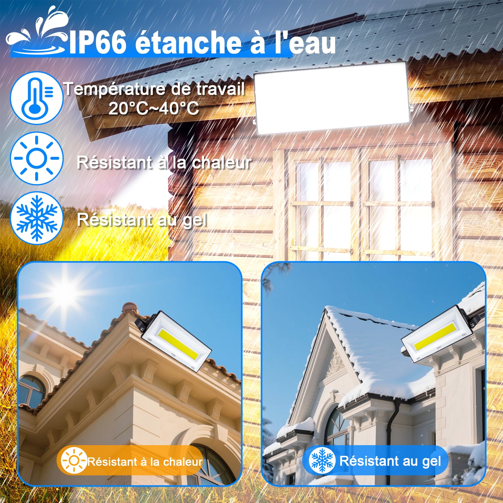CREATESTAR Projecteur Exterieur LED 200W 20000LM Spot LED Extérieur,IP66 Imperméable 6500K Blanc Froid pour Terrasse, Jardin, Cour, Parc, Garage