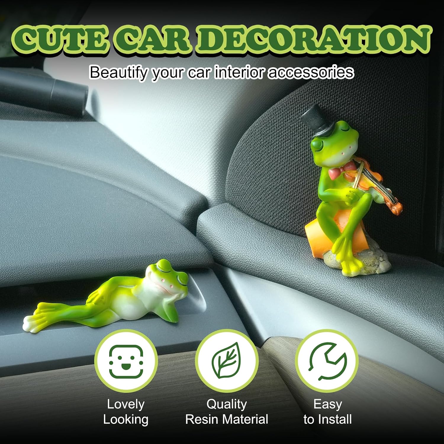Rislobx Frog Car Dashboard Decorations, Rear View Mirror Ornament Car Interior Accessories for Women (Musician Frog) image 2