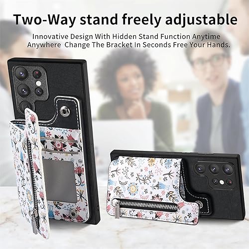 Miniatura 4 de Asuwish Funda de teléfono para Samsung Galaxy S22 Ultra 5G con protector de pantalla de vidrio templado y bloqueo RFID, soporte para tarjetas,