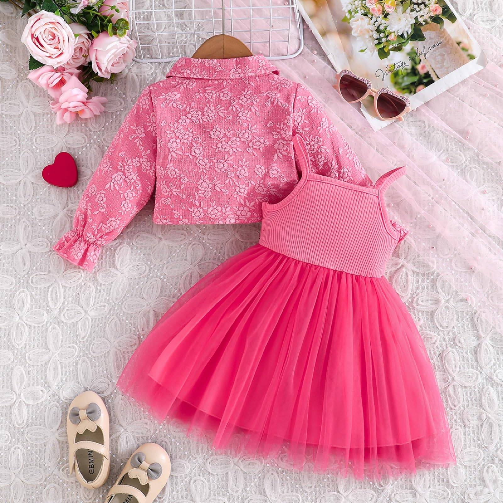 Kunyeah Robe tutu pour bébé fille avec cardigan en tulle sans manches avec veste en dentelle florale pour tout-petits