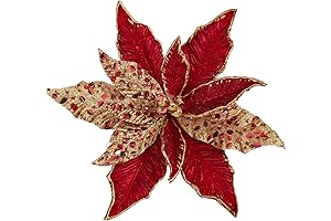 Briful Red and Gold Poinsettia Artificial Christmas Decorations Set of 4