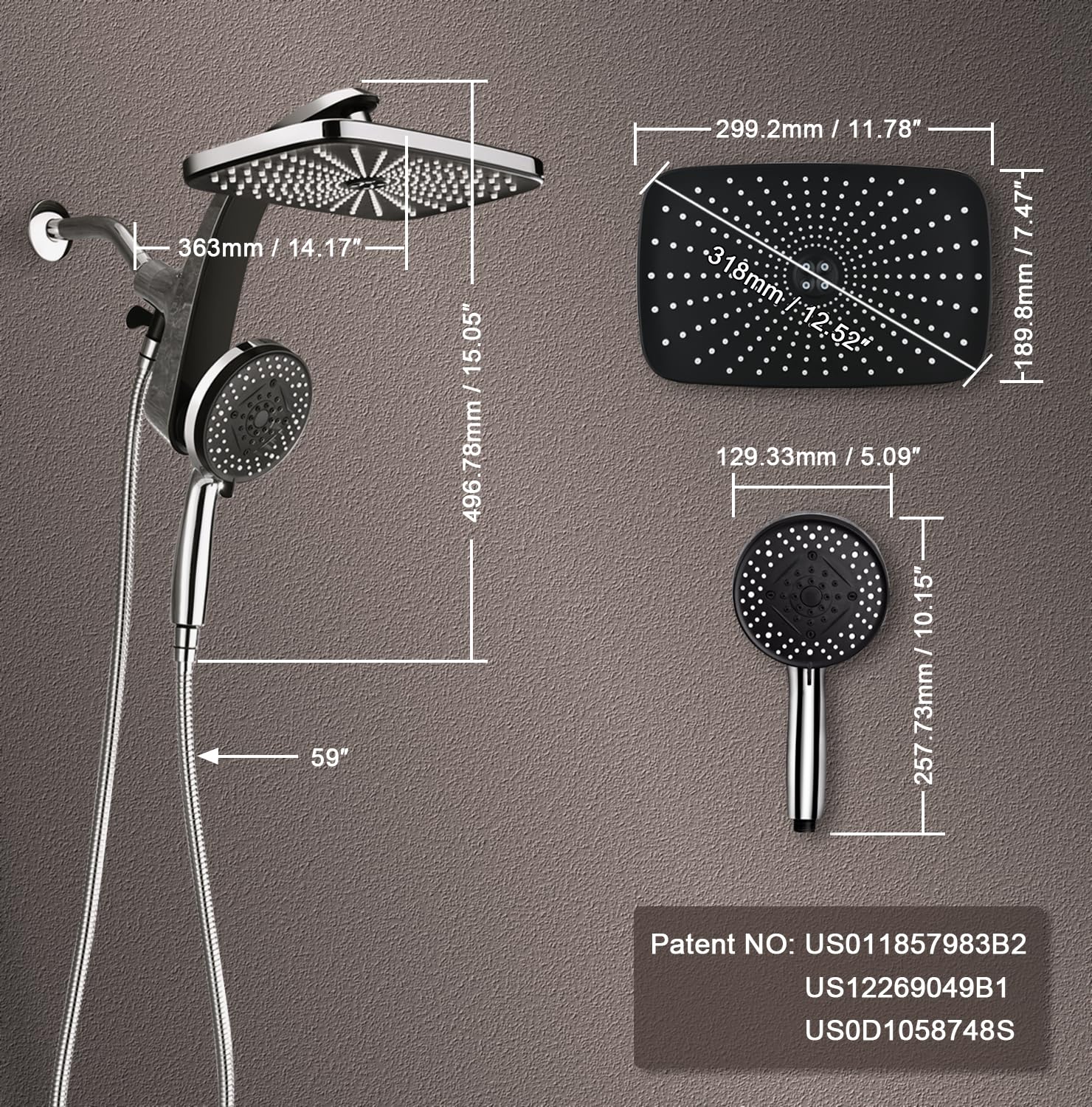 Chrome Rain Shower Head with Handheld Showerhead Y478303