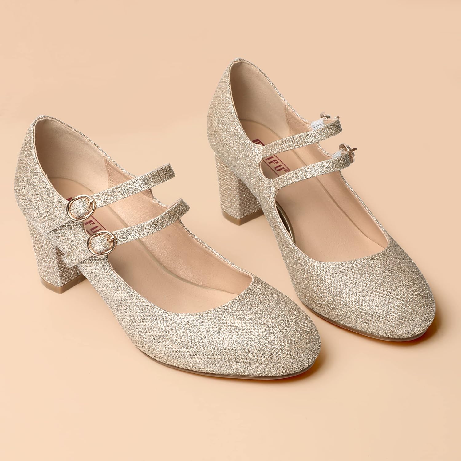 IDIFU Women's Dress Shoes for Women Pumps Mary Jane Heels Low Block Round Closed Toe Wedding Office Work - Image 3