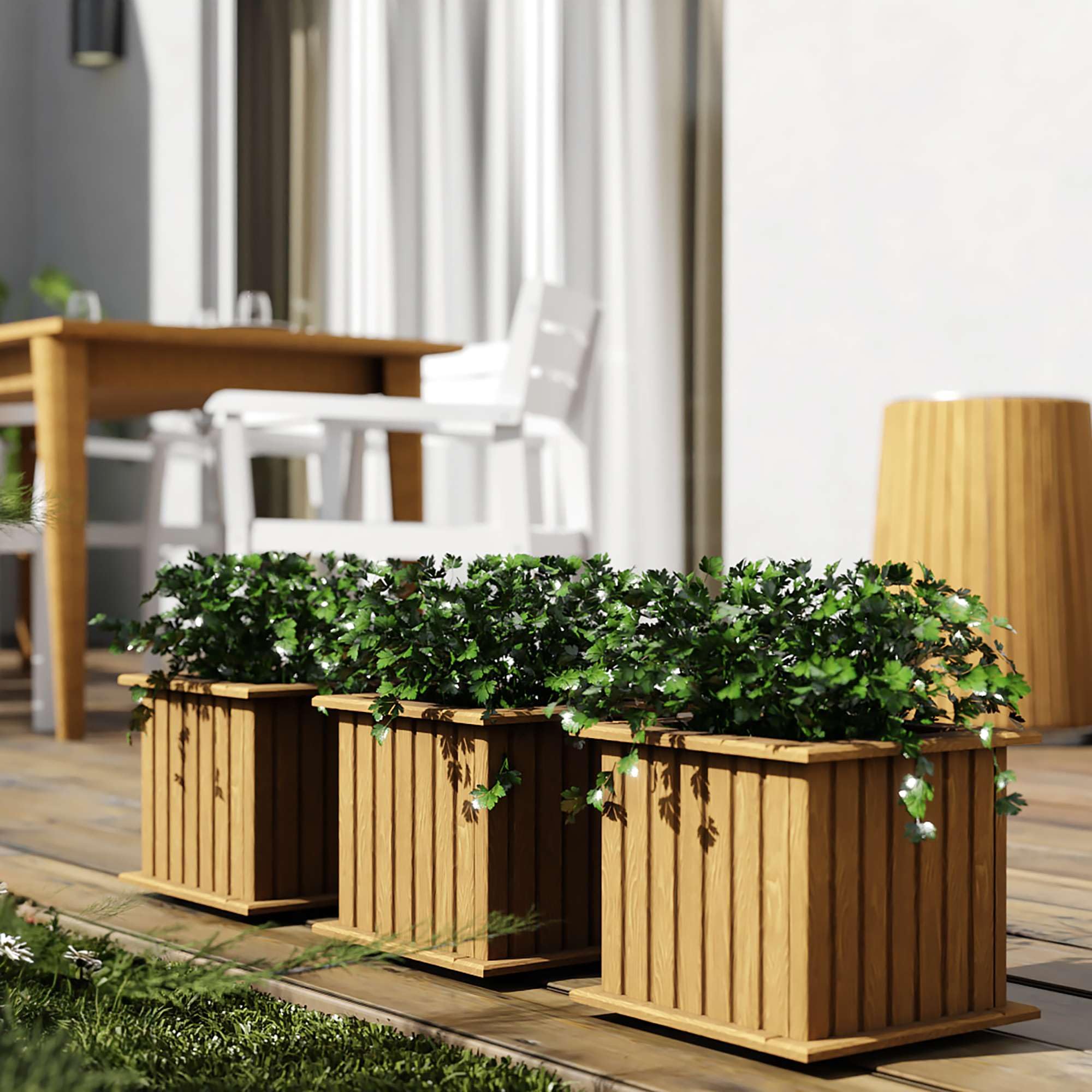 BOGATECO | Jardinière en Bois| Jardinière | 25 x 25 x 25 cm | D'herbes aromatiques, de Fleur pour Jardin, Balcon, terrasse | avec Insert en Plastique | Imprégné | Brun Clair