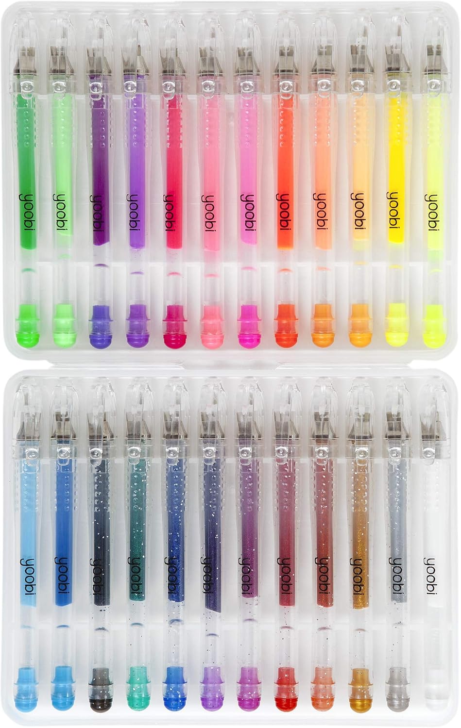 Yoobi Mini Gel Pens & Carrying Case | Neon, Metallic, Glitter Shades | Multicolor Ink | 1.0mm Medium Tip | School, Home, Office Use, 24 Count (Pack of 1)