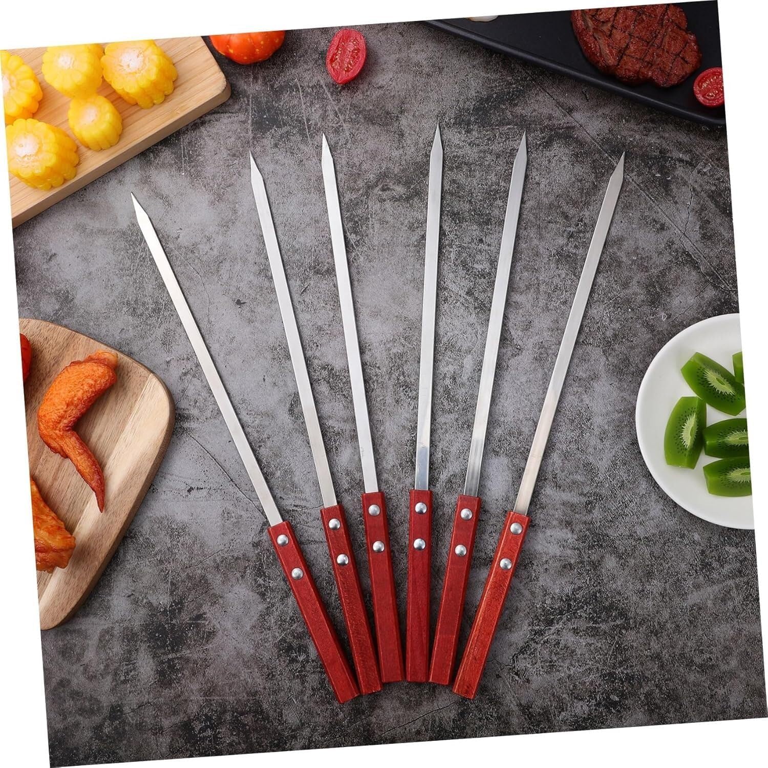 Roasting Sticks Set,Barbecue,Skewers with 1set BBQ Stainless Steel Skewers Kabab Skewers Barbecue Skewers Kabob Sticks Skewers Stainless Steel Flat Barbecue Sticks Grilling Meat Skewers Flat Skewers B