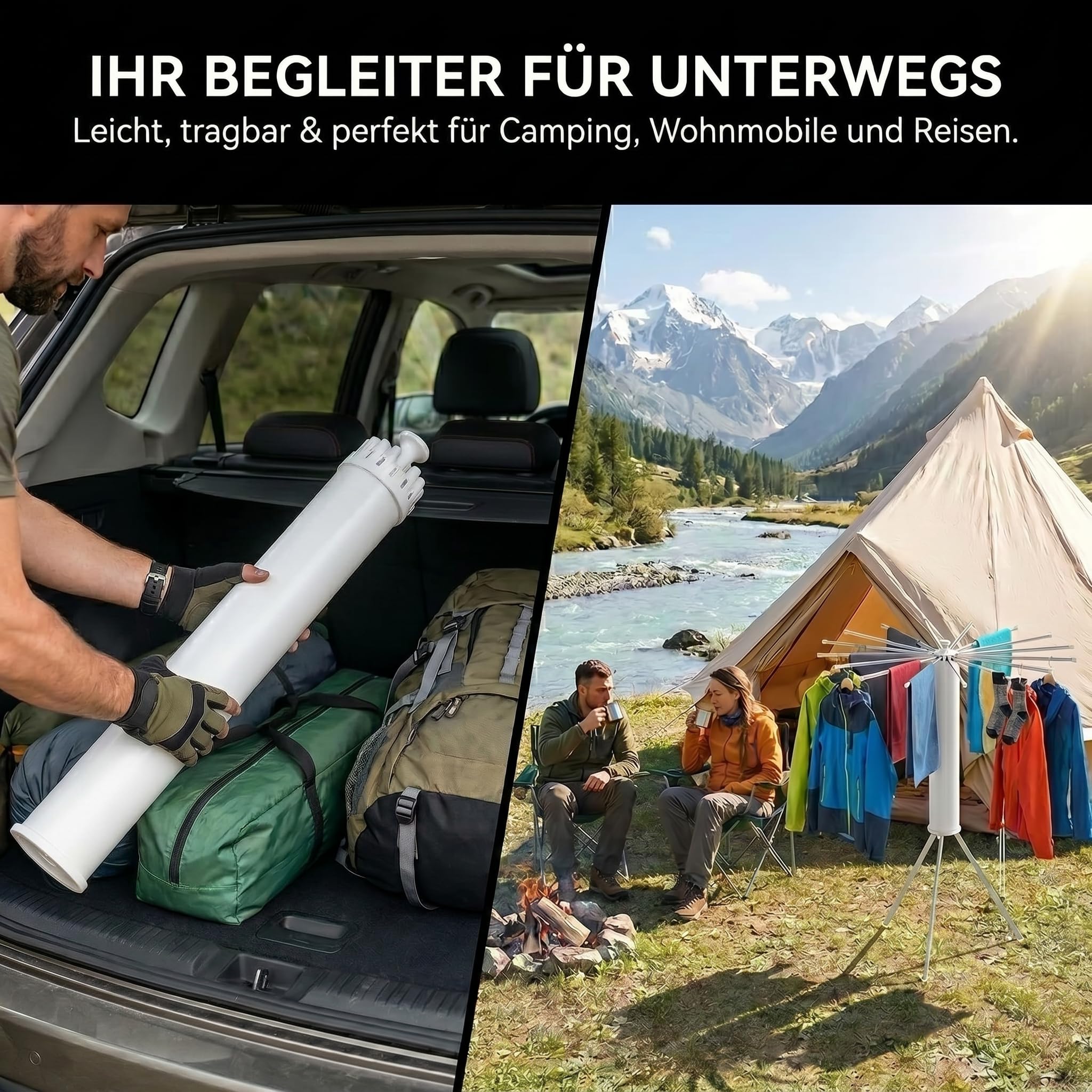Wäscheständer Ausziehbar Platzsparend Klappbar - 360° Drehbarer Standtrockner für Balkon Badewanne Camping, 16 Armen Wäschespinne Hoch, Kleiner Kleiderständer Wäschetrockner