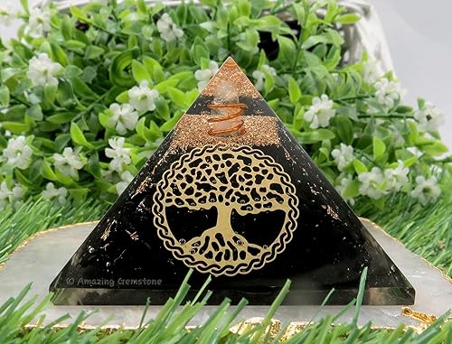 Miniatura 9 de Amazing Gemstone Gran cristal de pirámide de orgón shungita, pirámide de orgonita vintage del árbol de la vida, curación de energía positiva