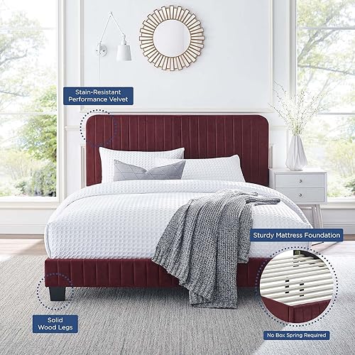 Miniatura 56 de Modway Celine - Base de cama con plataforma de terciopelo capitoné de alto rendimiento, color gris claro Gris,claro,Esmeralda/Sólidos,Gris,Rosa