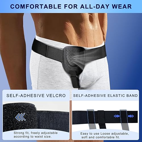 Miniatura 5 de Poedist Cinturón de soporte de hernia unisex para hernias inguinales o deportivas individuales con almohadillas extraíbles, cinturón ajustable para