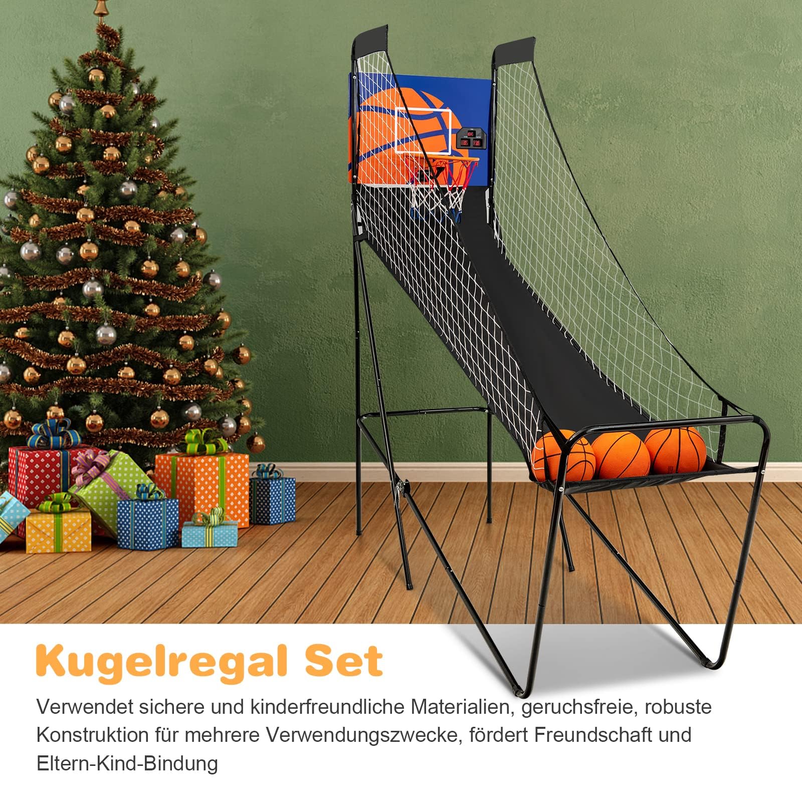 COSTWAY Basketballautomat klappbar, elektrischer Basketballständer mit 3 Basketbälle & Pumpe, Punktezähler, Arcade-Basketballspiel Schießmaschine für Indoor & Outdoor