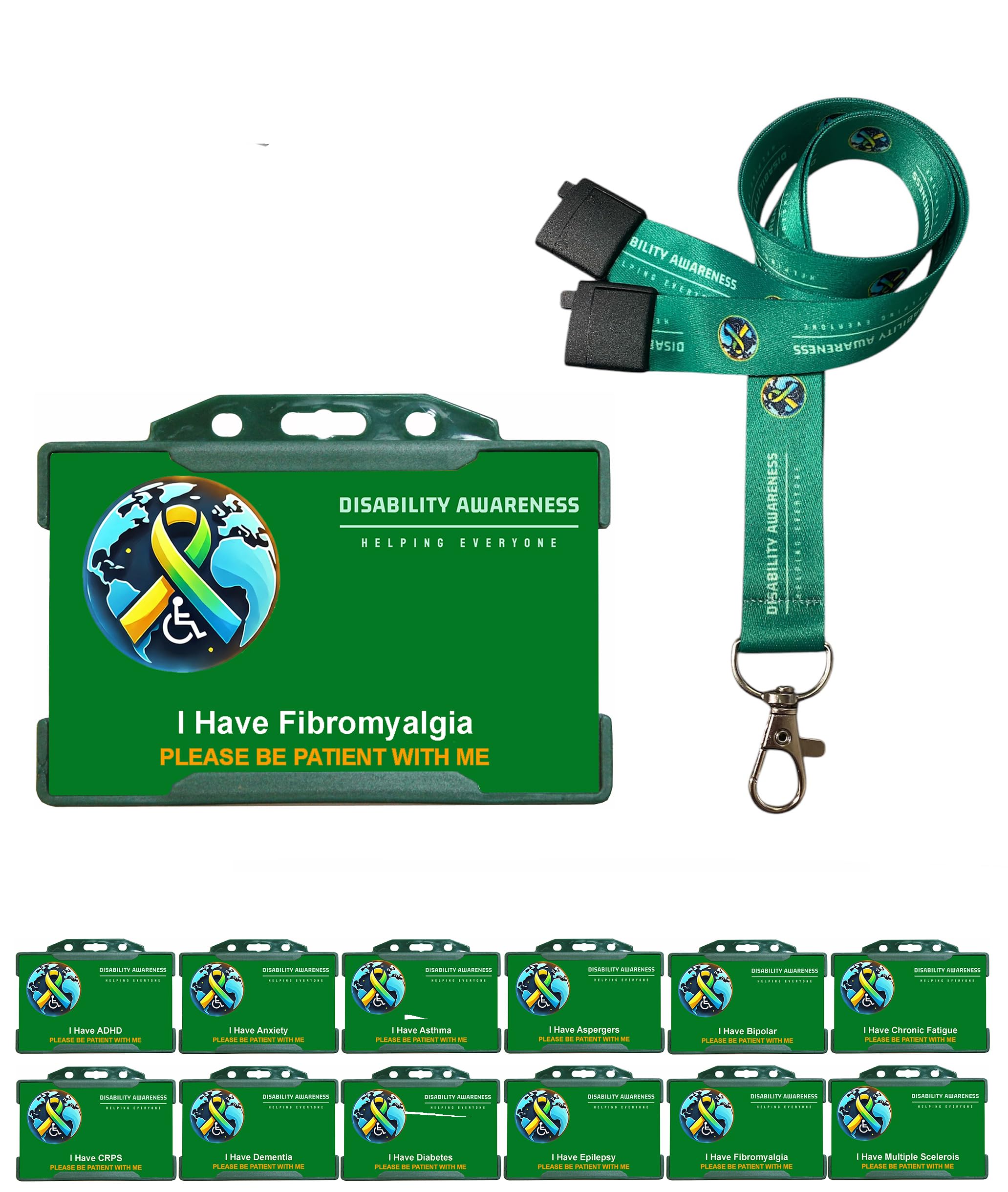 I Have Fibromyalgia Awareness Badge & Printed Hidden Disability Lanyard World Symbol Uniting the World of Hidden Disabilities Quantum Leap — image 1