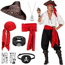 SelfTek Pirate Costume Accessories Set for Women Men for Halloween Cosplay