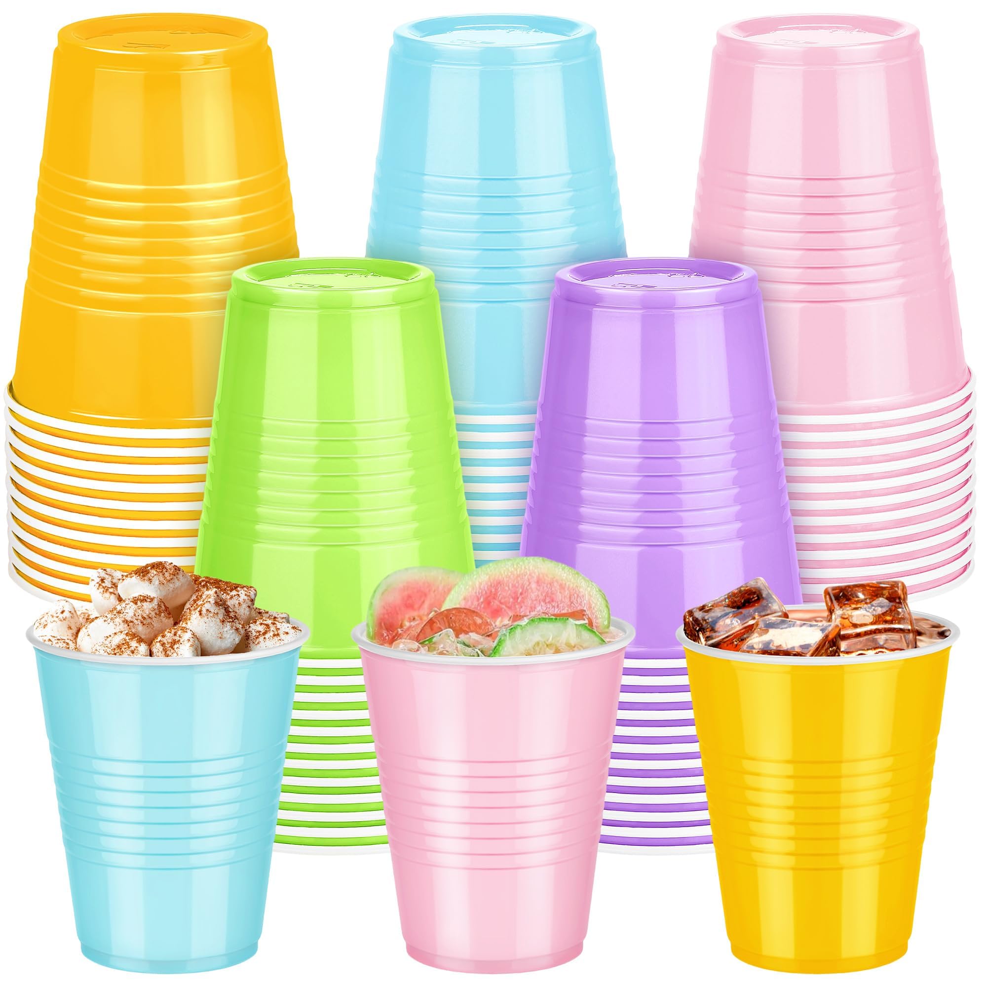50 Pack Disposable Plastic Cups 12 Ounce Drinking Party Cups Bulk Party Cups for Spring Easter Parties Wedding Birthday Graduation Picnics Events, Pastel Rainbow