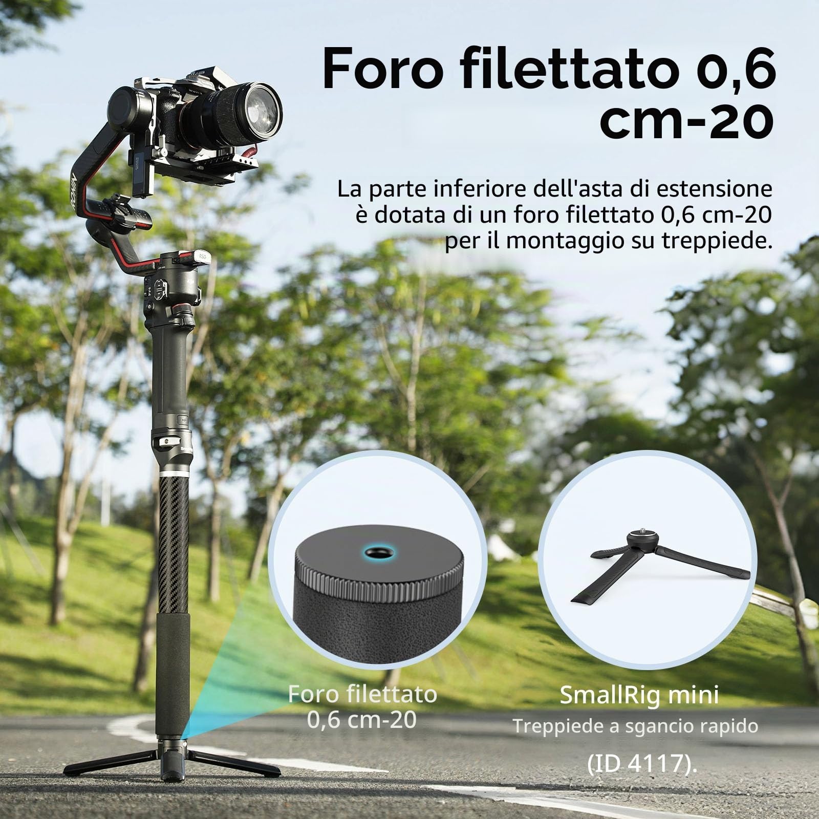 SMALLRIG Asta di Prolunga per Giunto Cardanico, Braccio in Fibra di Carbonio 15"/37 cm con Deflettore Antideflessione e Vite 1/4"-20 per DJI RS 4/4 Pro/4mini/3/3 Pro/3 mini/2-4378
