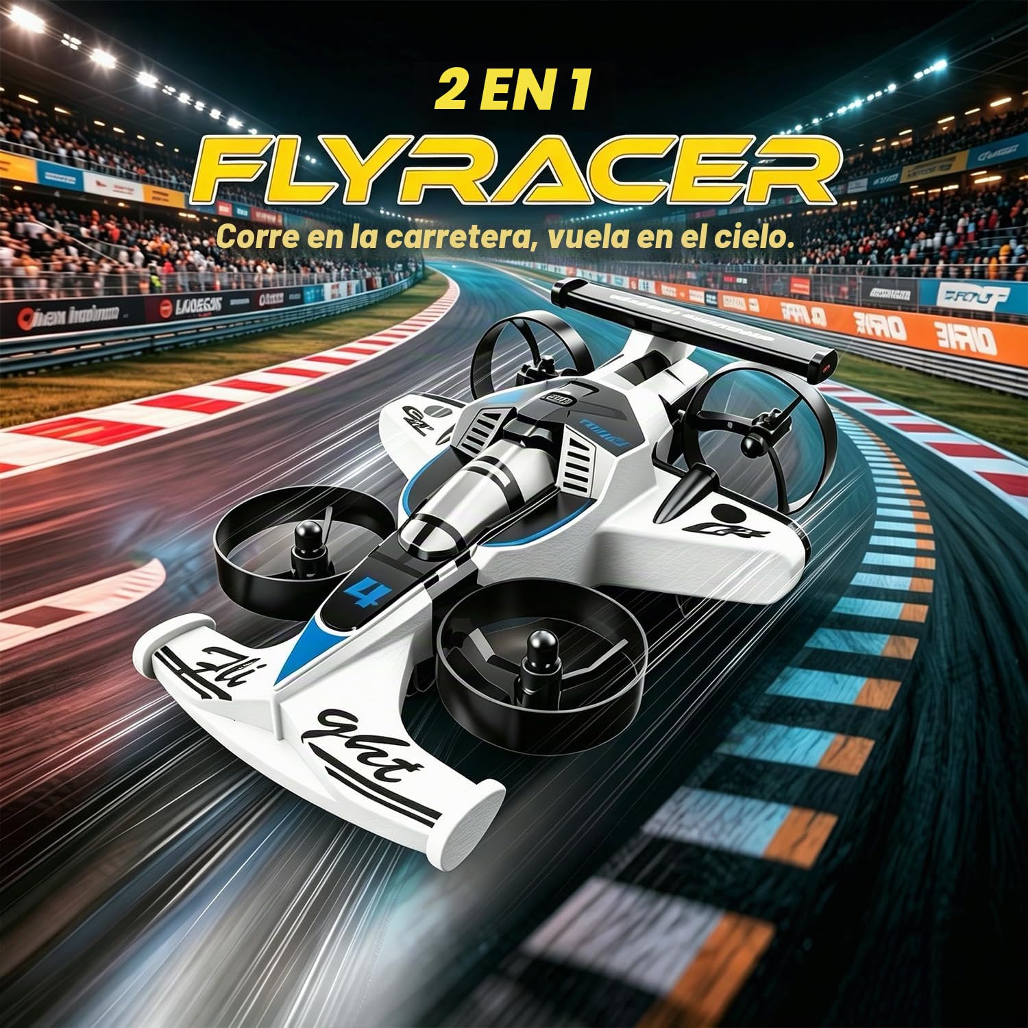 HAWK'S WORK Dron Coche F1 2en1, Juguete RC Interior/Exterior (Blanco) | Modo dual coche/dron, controles fáciles, ligero, seguro para diversión en interiores y exteriores