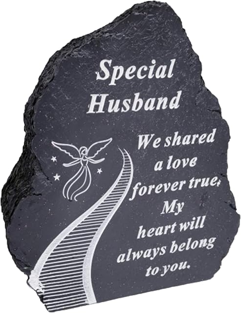 Black And White Stairway To Heaven Special Husband Tribute Detail Rock Memorial Grave Plaque