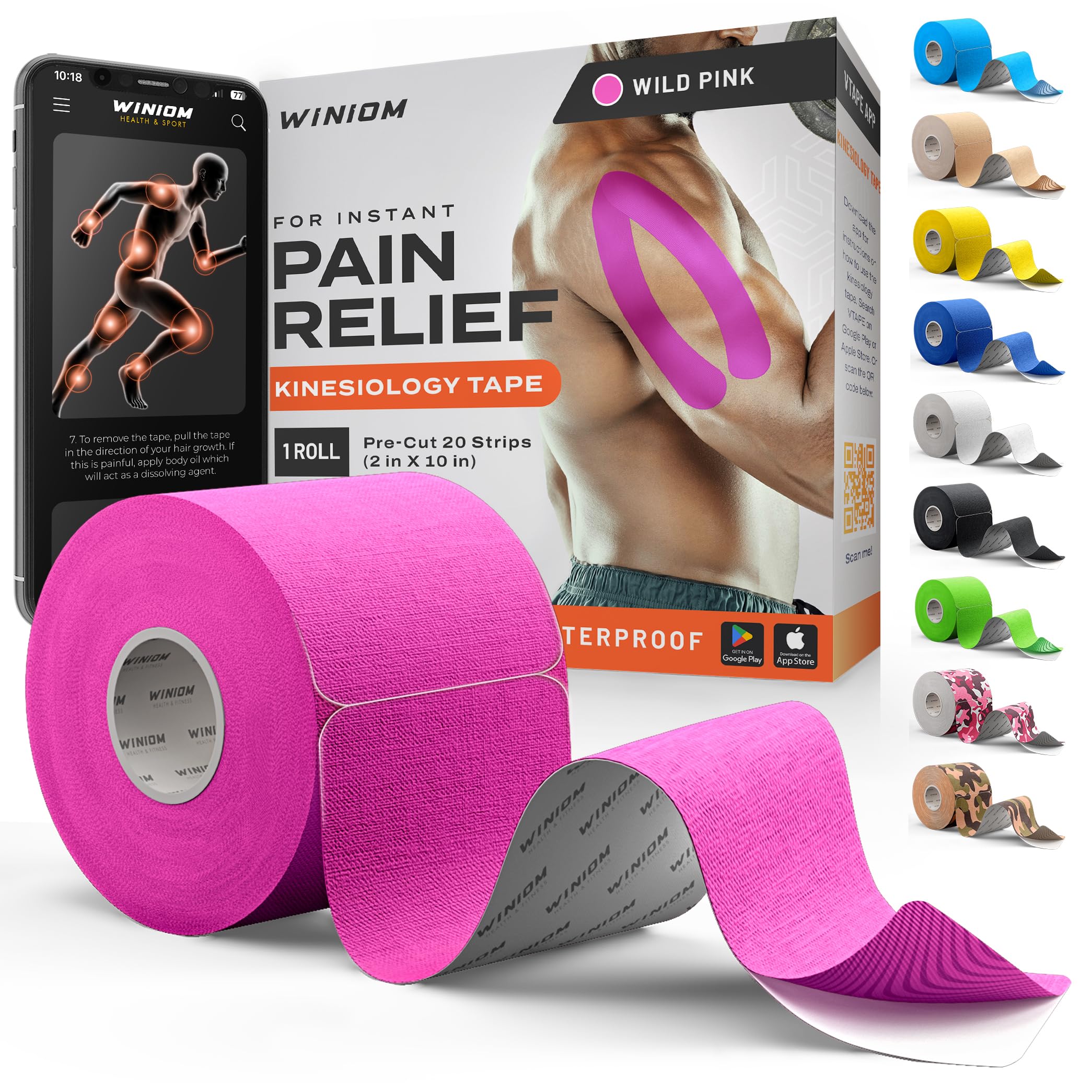 Precut Kinesiology Tape - Waterproof Athletic Tape Roll, 2"x16.4ft