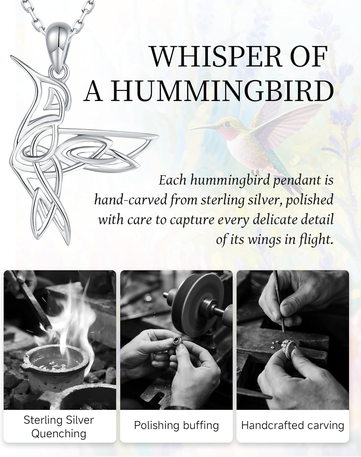 HUAIYU Hummingbird Celtic Pendant Necklace for Women- 925 Sterling Silver Lucky Celtic Knot Humming Bird Necklaces Mother's Day Birthday Christmas Jewelry Gifts for Mom - Image 4