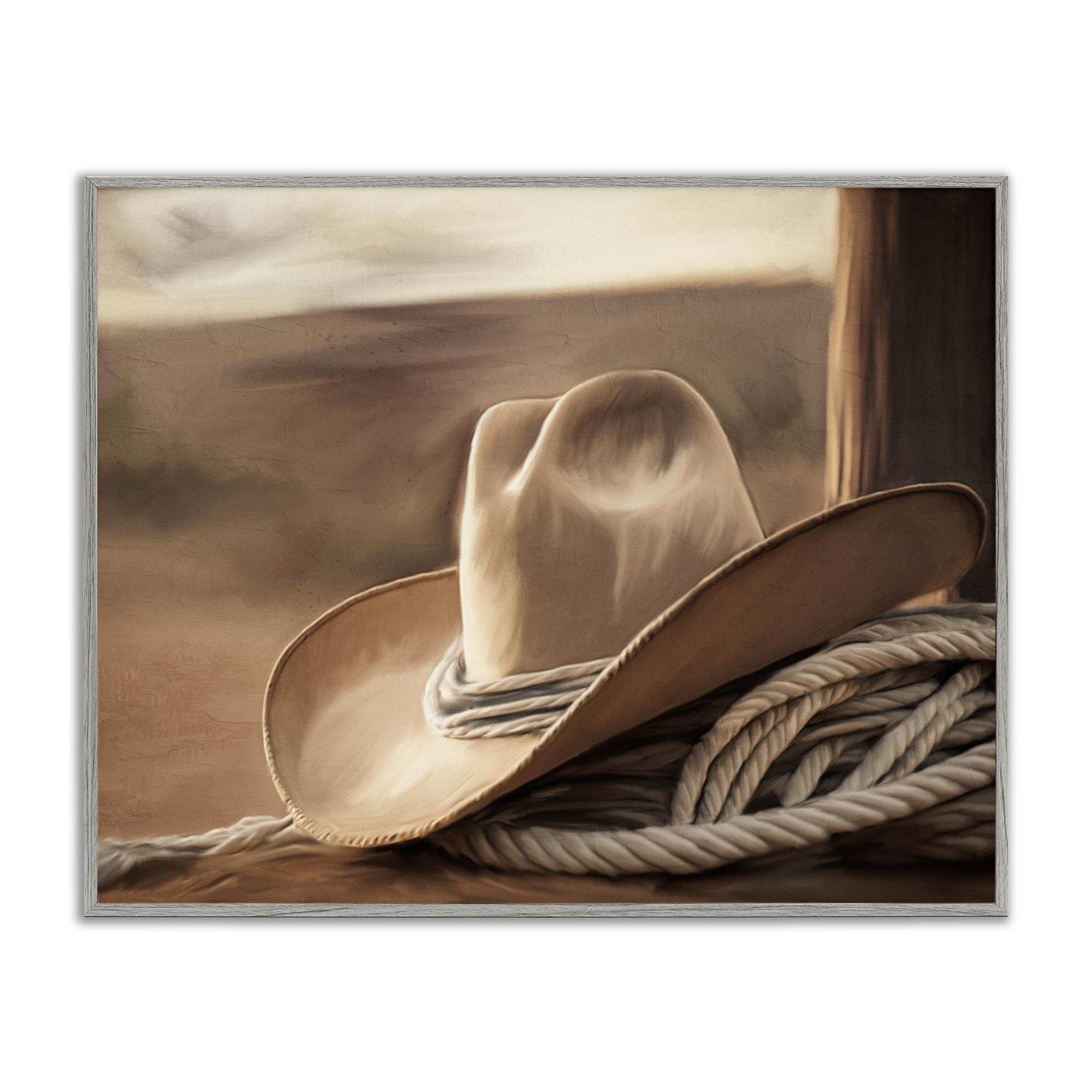 Stupell Industries Farmhouse Gray (Textured) 'White Cowboy Hat'| Framed Giclee Art